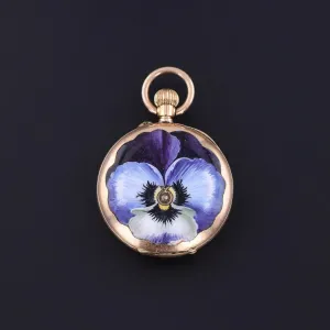 Antique Enamel Pansy Pocket Watch of 14k Gold