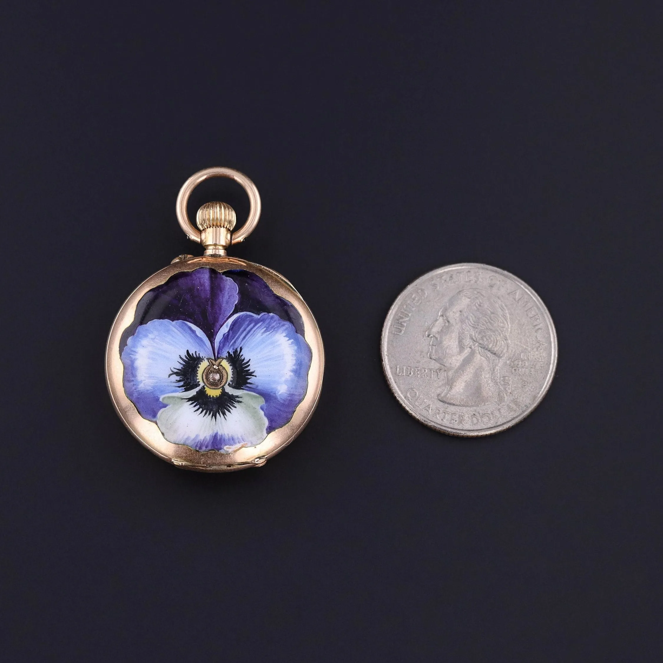Antique Enamel Pansy Pocket Watch of 14k Gold