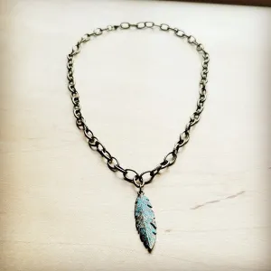Antique Gold Collar Necklace w/ Feather Pendant