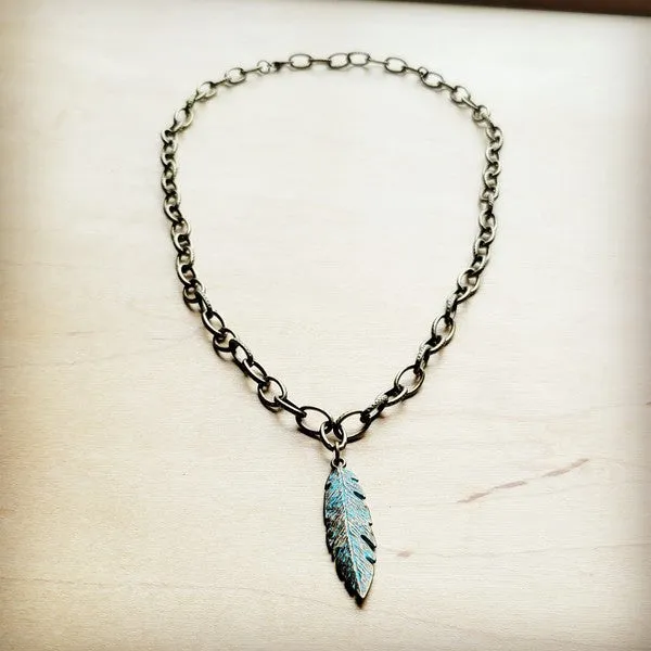 Antique Gold Collar Necklace w/ Feather Pendant