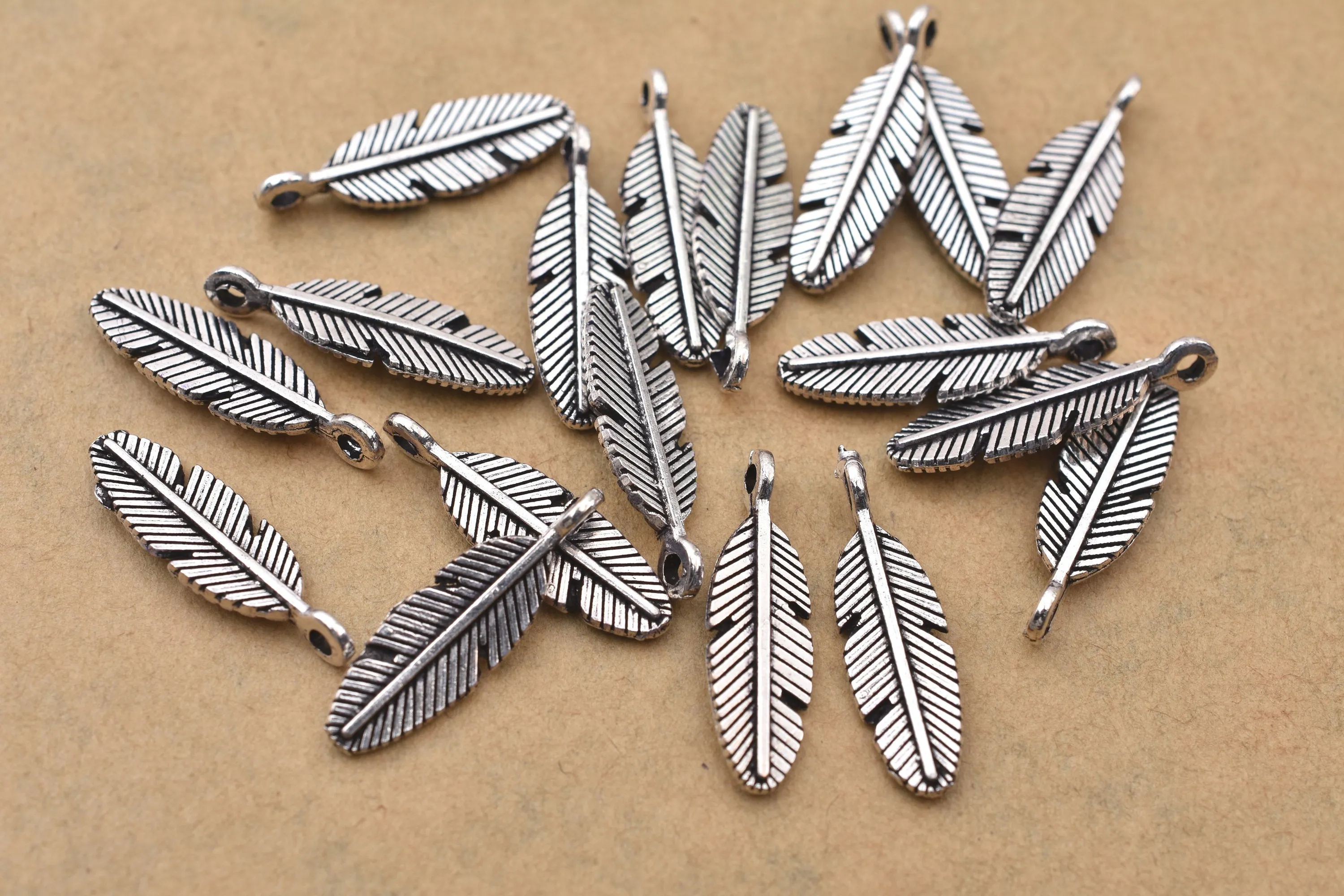 Antique Silver Plated Feather Charms - 20x6mm