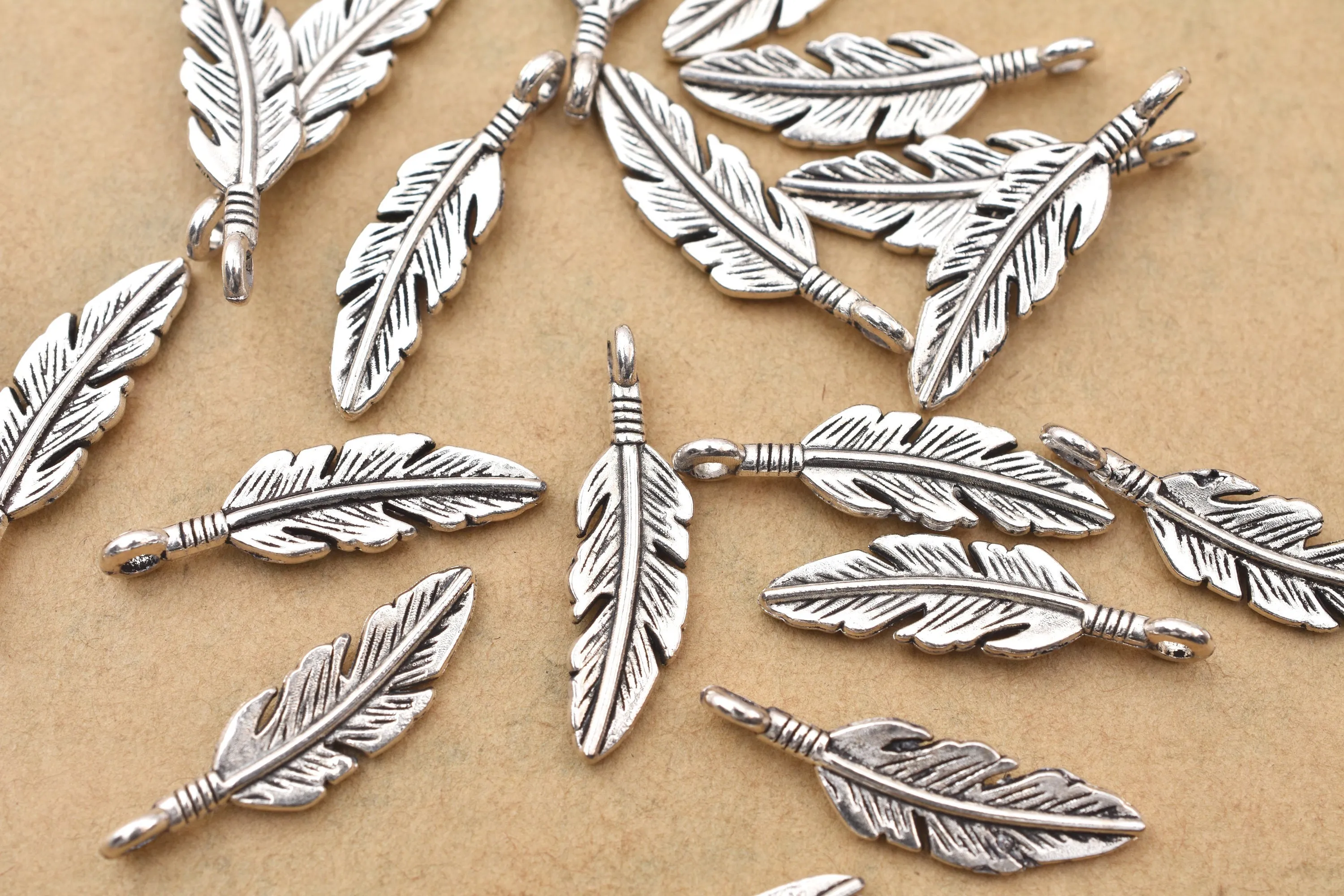 Antique Silver Plated Feather Charms - 23x6mm