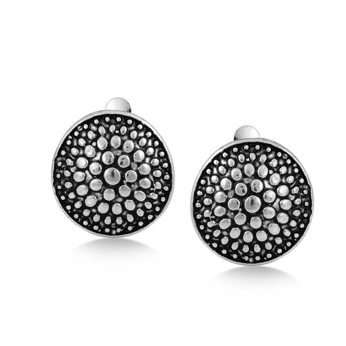 ANTIQUE SILVER ROUND DOT MOTIF CLIP-ON EARRINGS #SQ09126ECA.S (OE9)