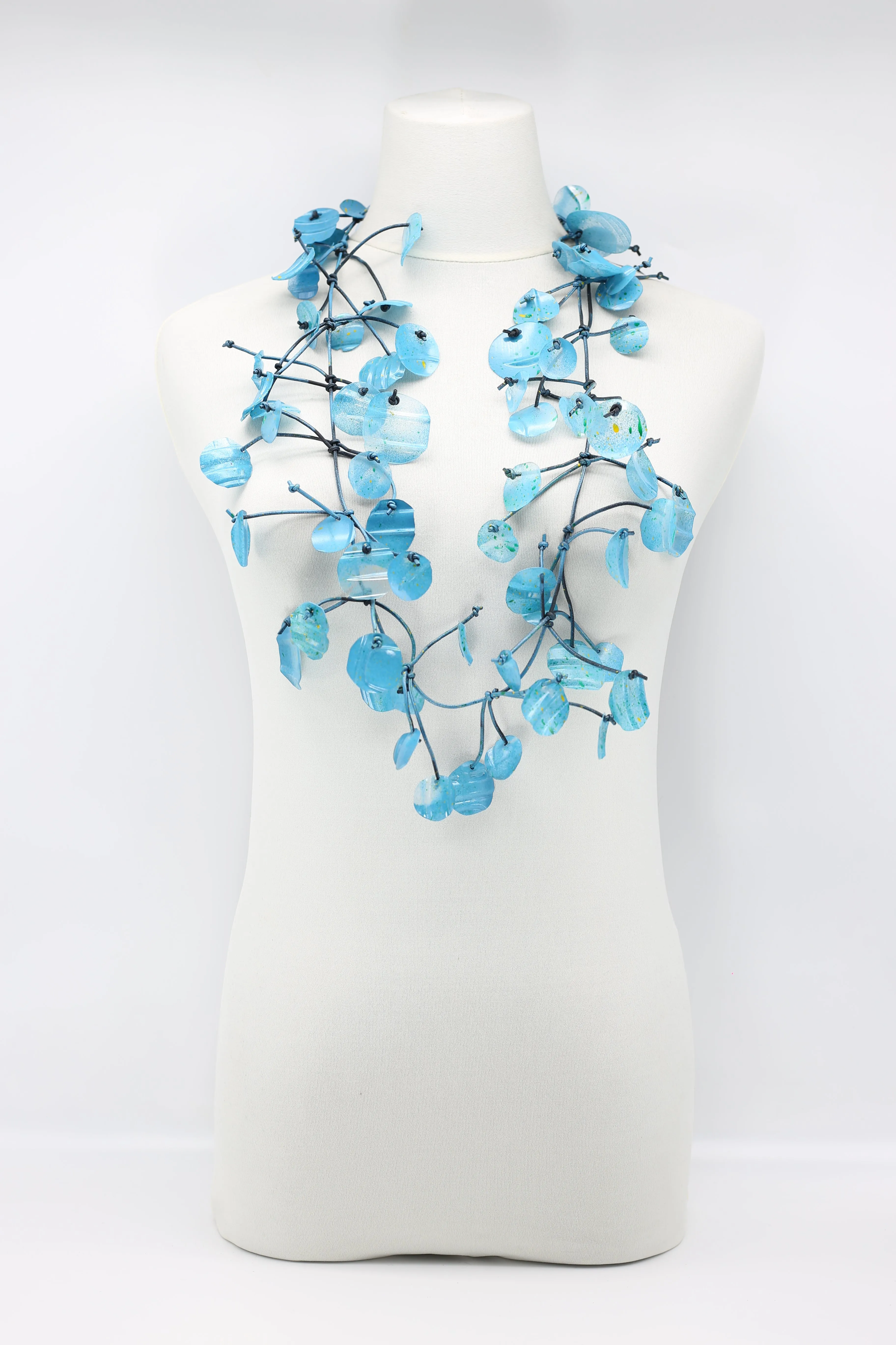Aqua Water Lily Leaf Necklaces - Hand-painted - Long