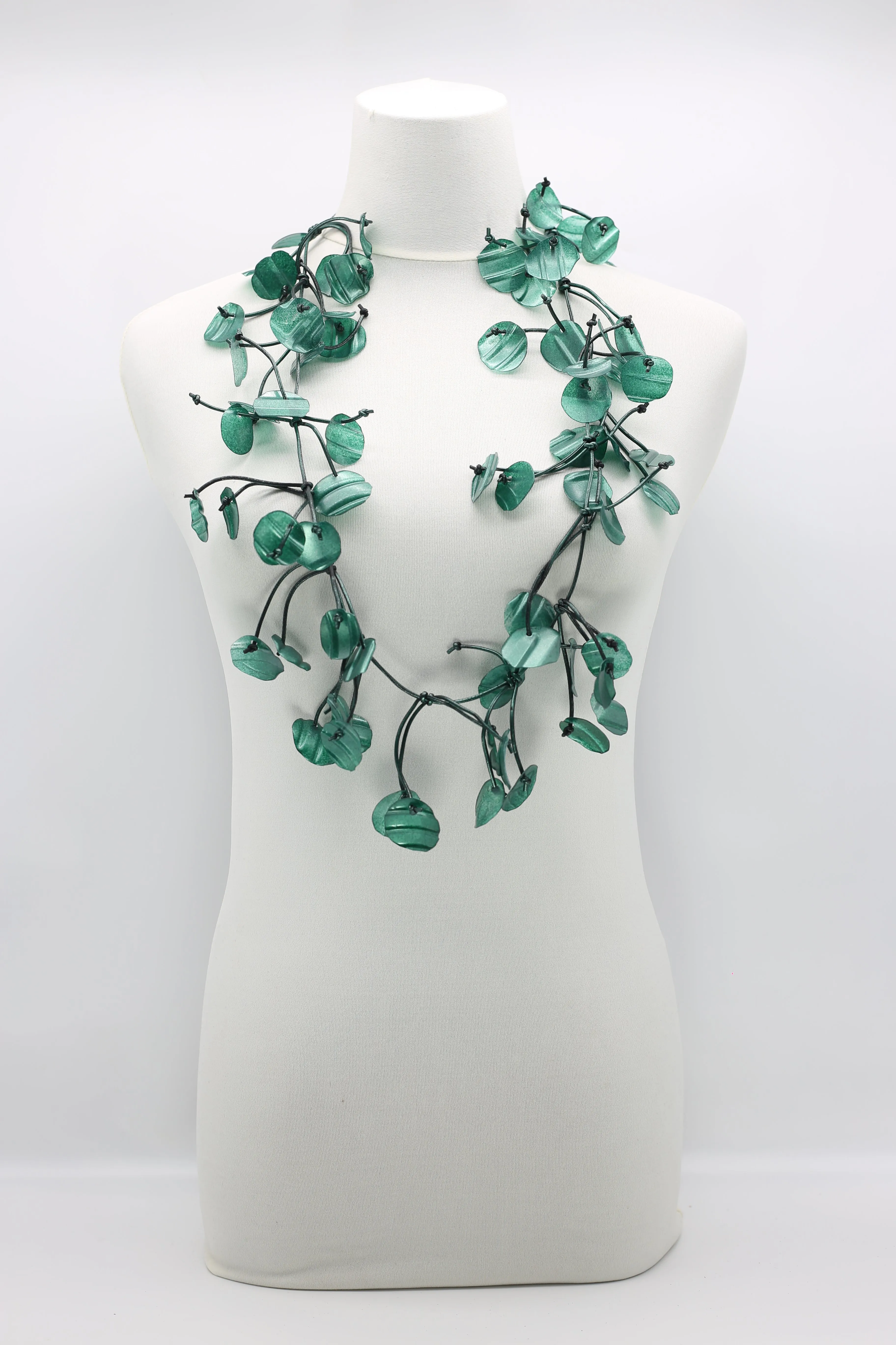 Aqua Water Lily Leaf Necklaces - Hand-painted - Long