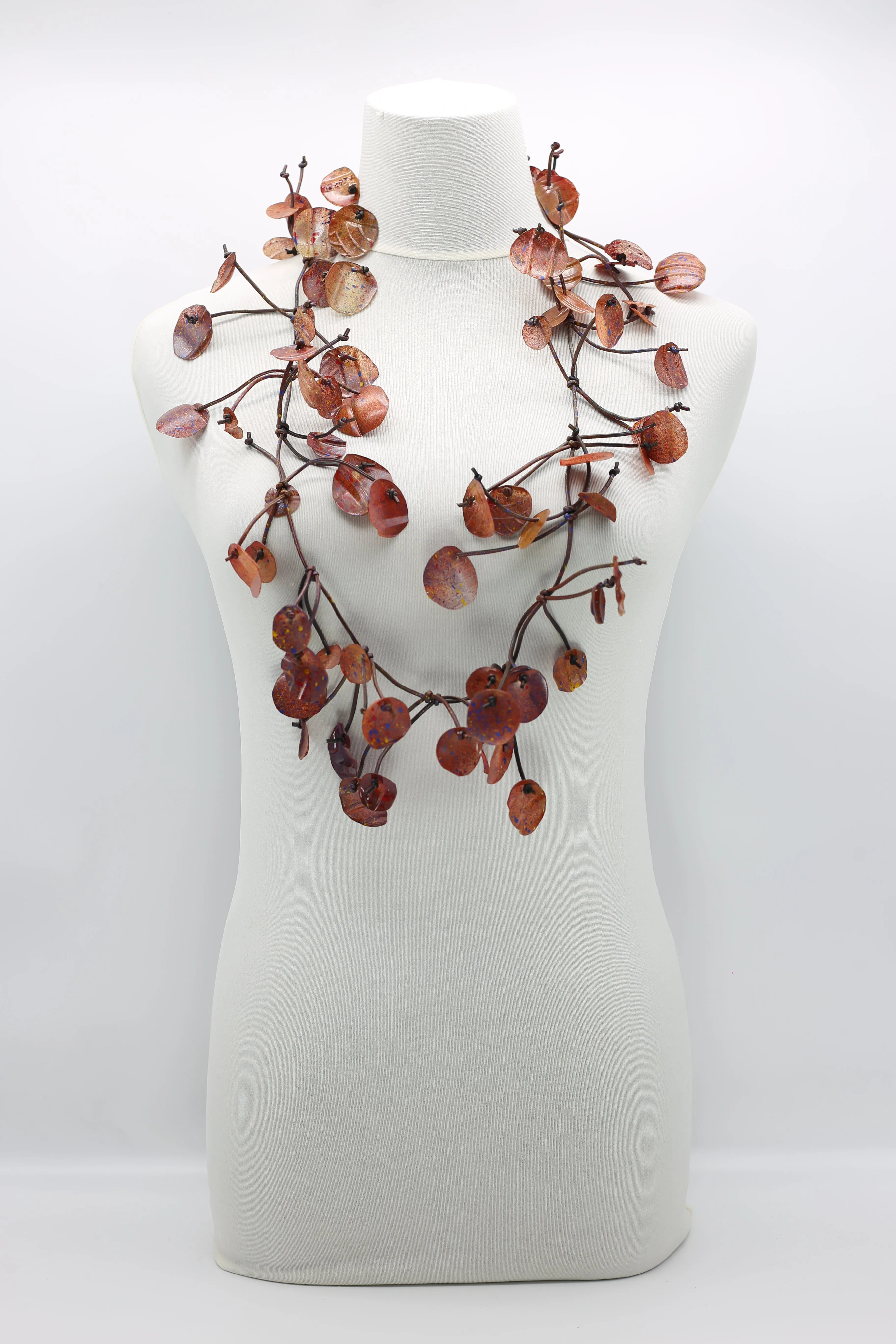 Aqua Water Lily Leaf Necklaces - Hand-painted - Long
