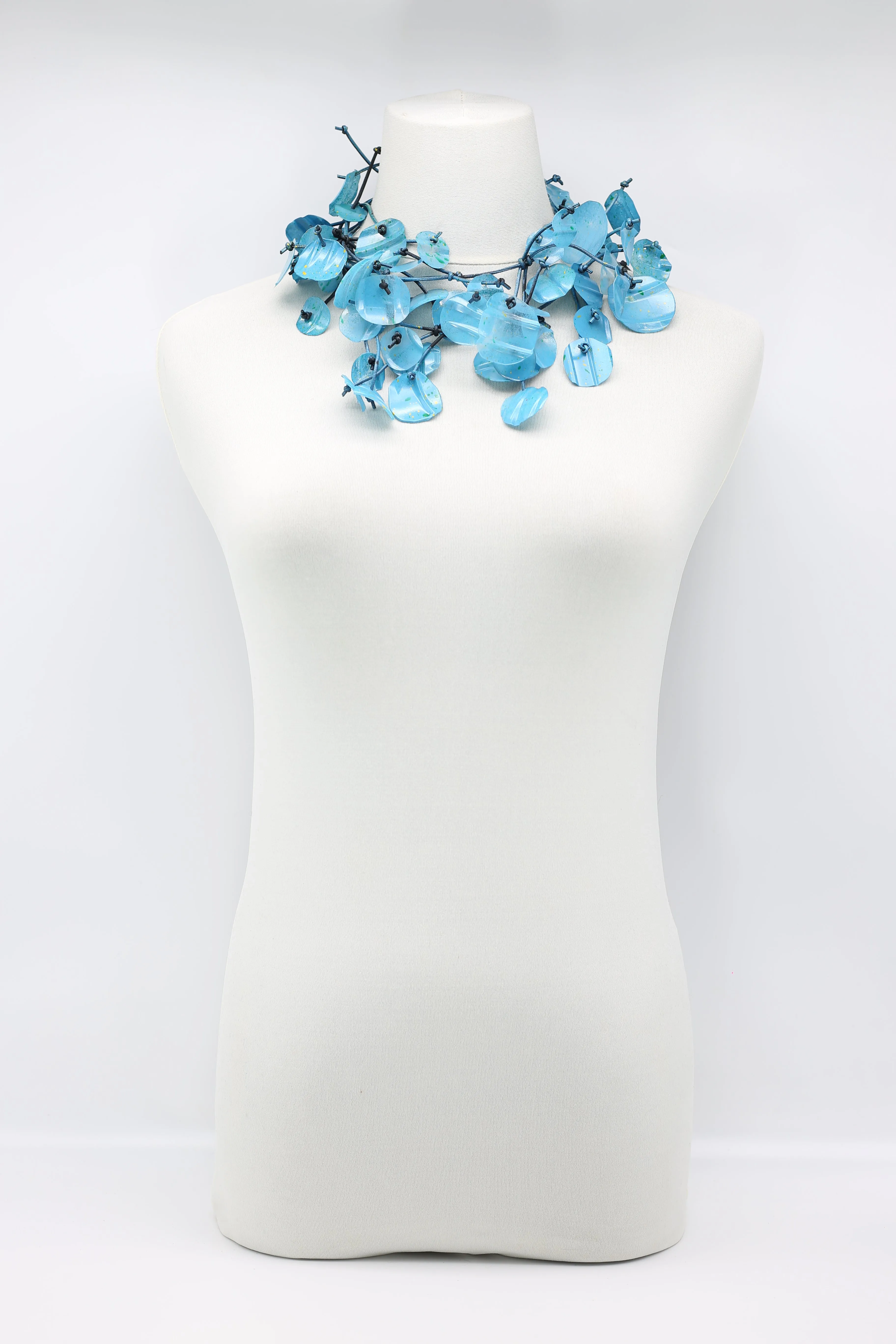 Aqua Water Lily Leaf Necklaces - Hand-painted - Long