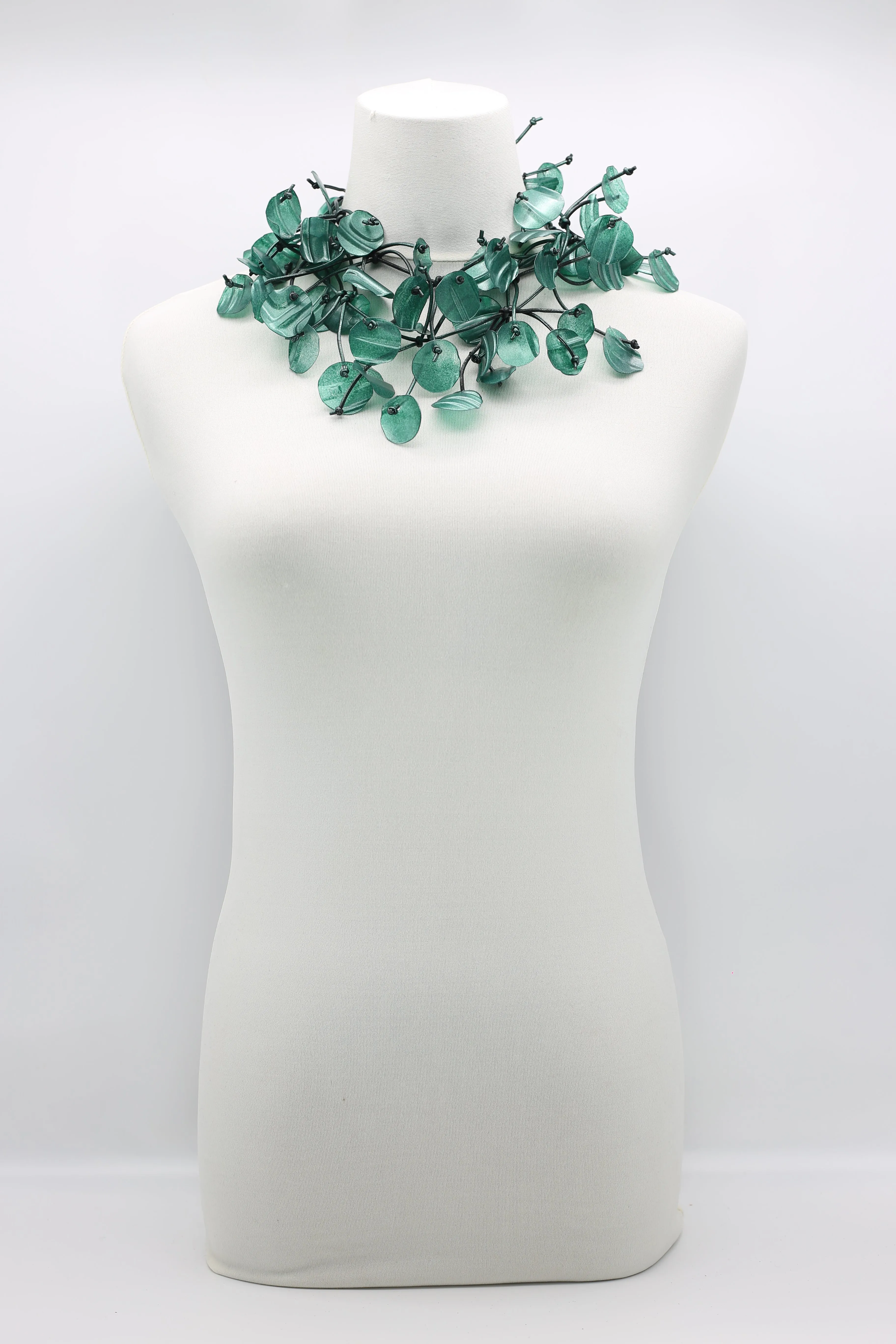 Aqua Water Lily Leaf Necklaces - Hand-painted - Long