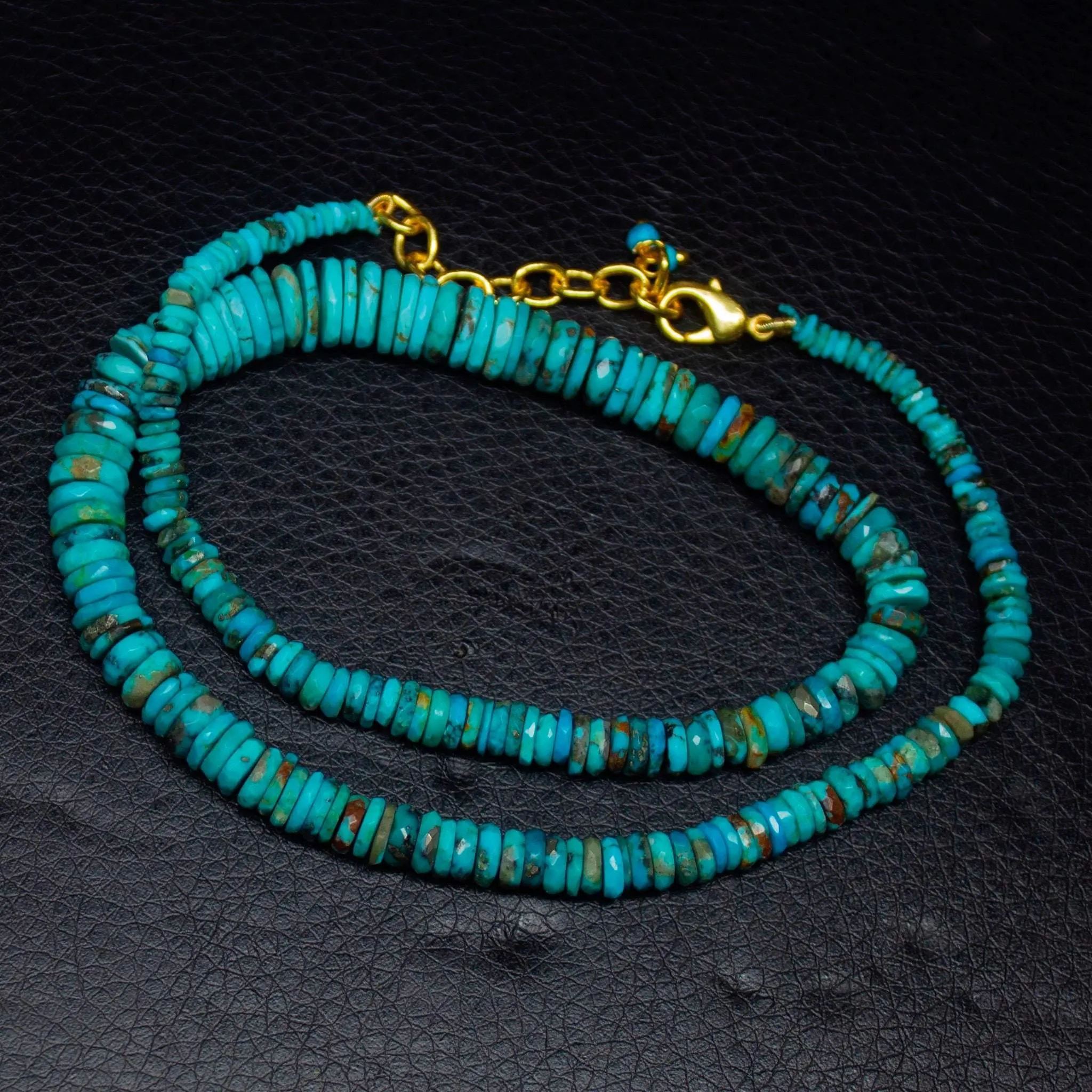 Arizona Turquoise Heishi Wheel Gold vermeil Gemstone Beaded Necklace 17" 3mm 9mm