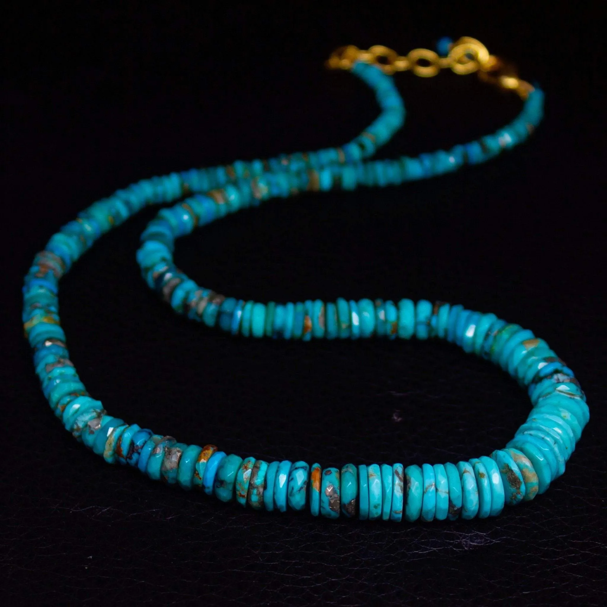 Arizona Turquoise Heishi Wheel Gold vermeil Gemstone Beaded Necklace 17" 3mm 9mm