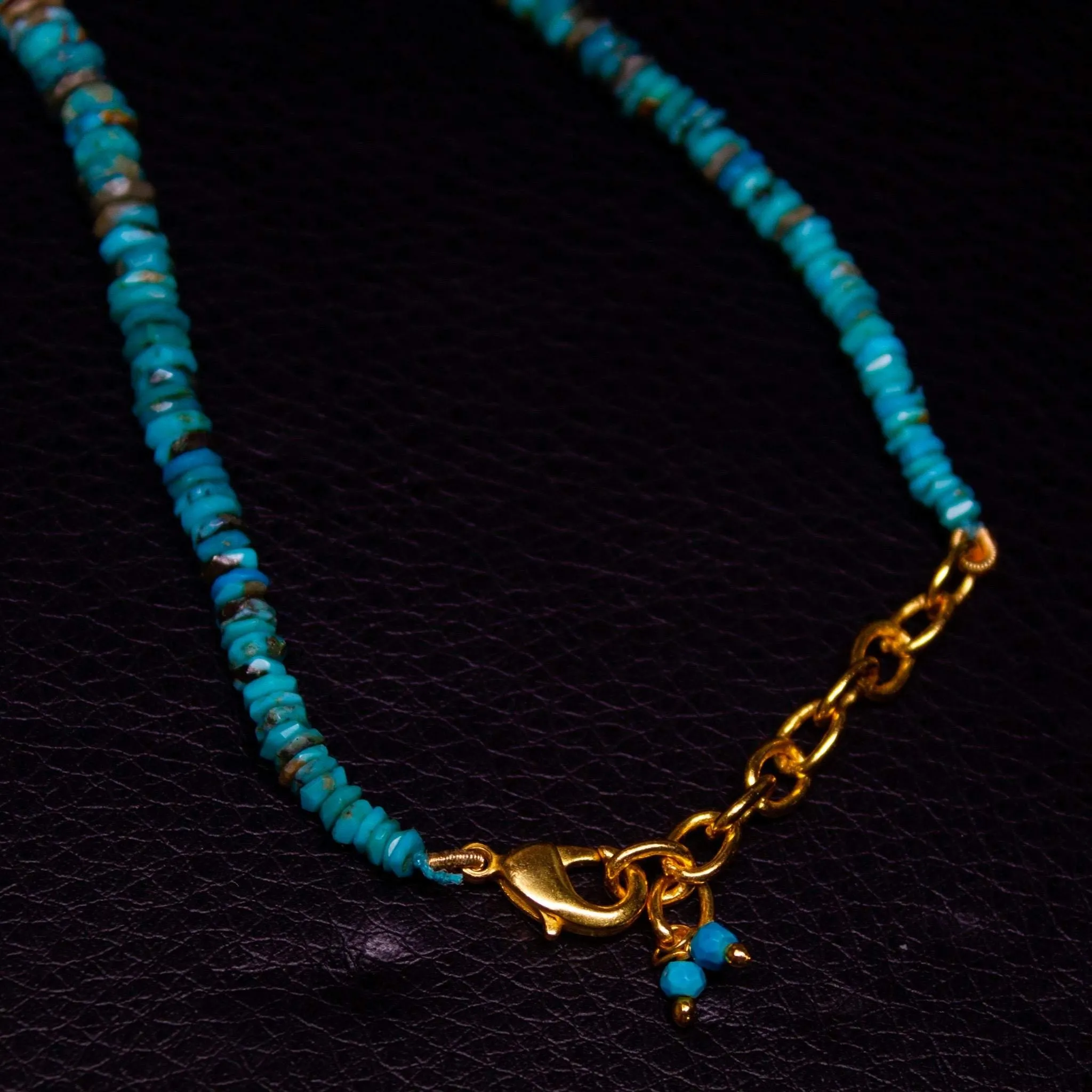 Arizona Turquoise Heishi Wheel Gold vermeil Gemstone Beaded Necklace 17" 3mm 9mm