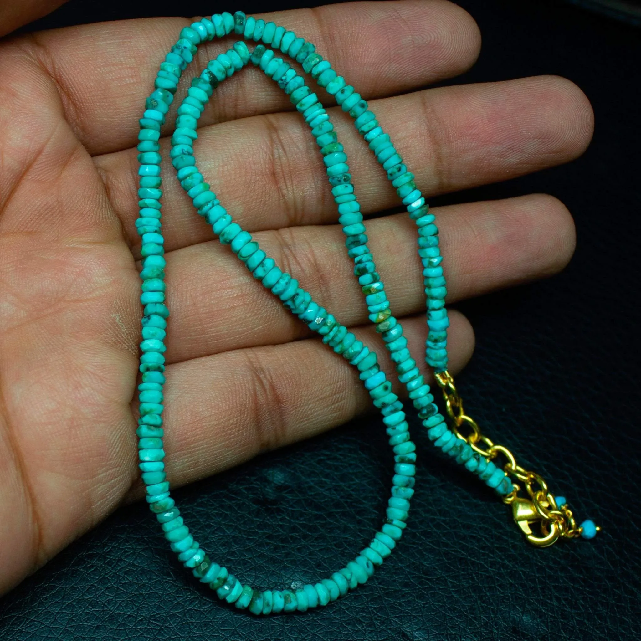 Arizona Turquoise Heishi Wheel gold vermeil Gemstone Beads Necklace 3.5mm 4mm 17"