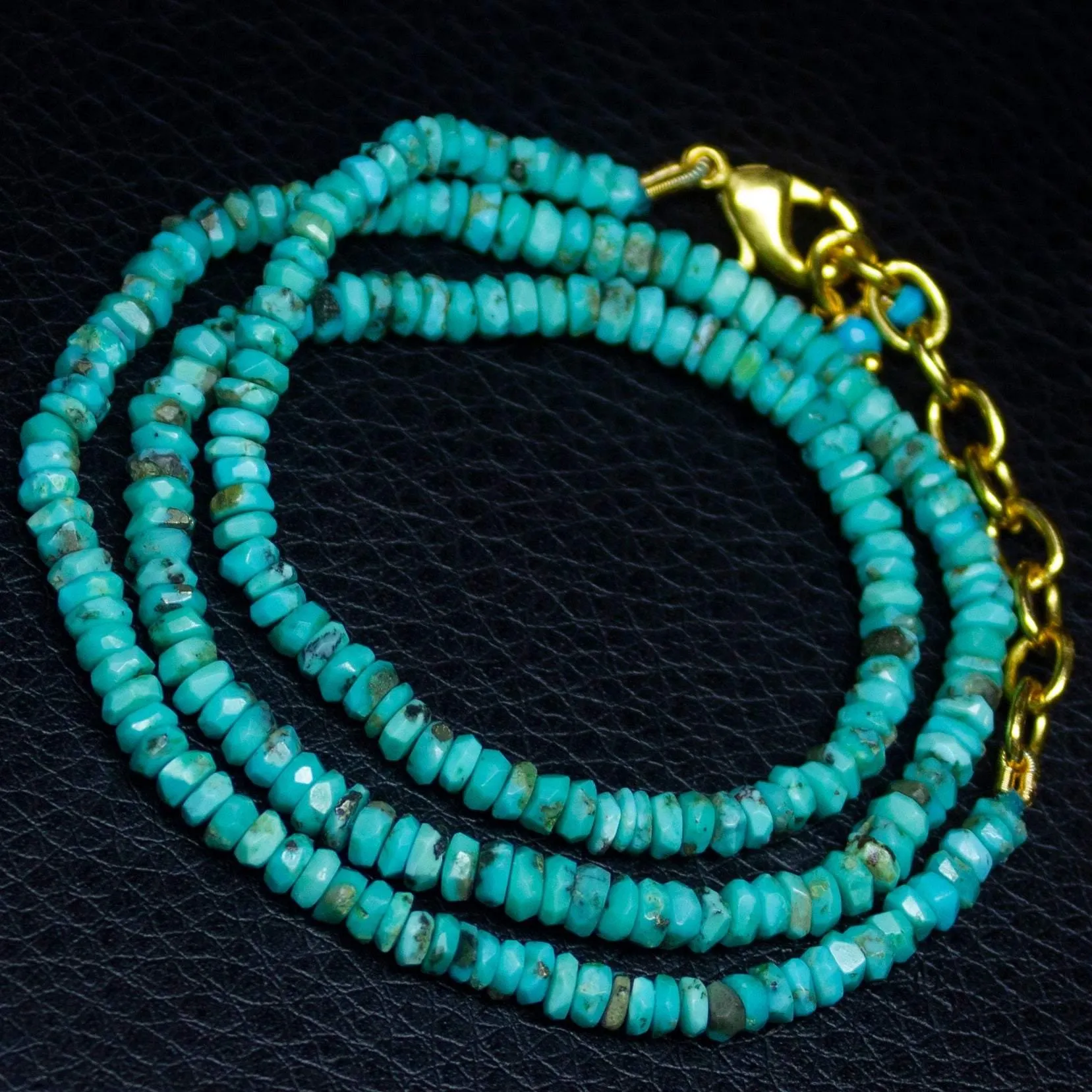 Arizona Turquoise Heishi Wheel gold vermeil Gemstone Beads Necklace 3.5mm 4mm 17"