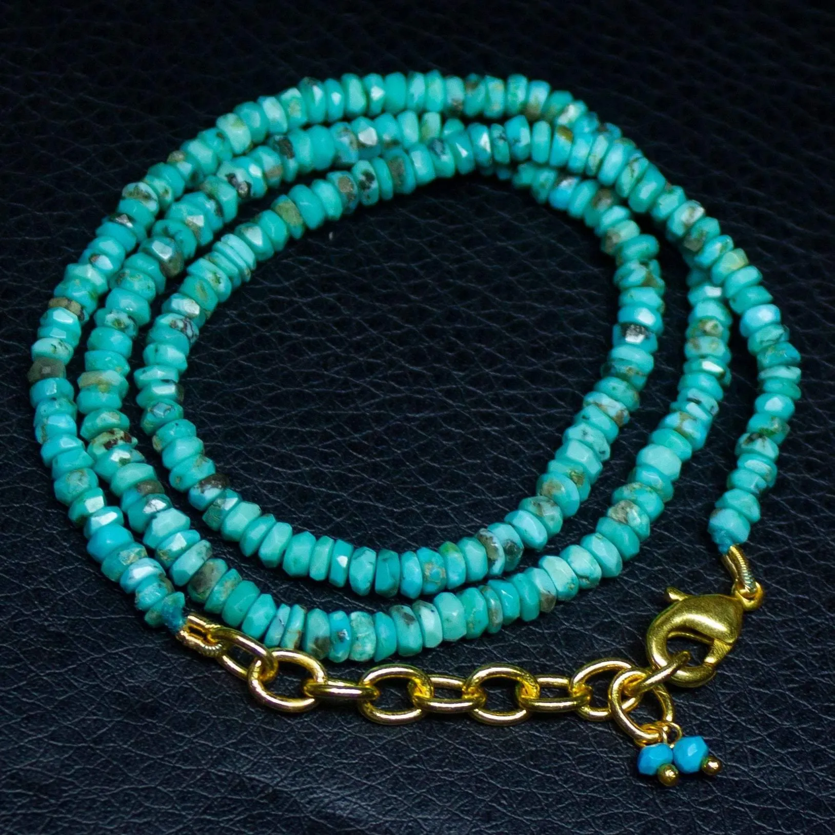 Arizona Turquoise Heishi Wheel gold vermeil Gemstone Beads Necklace 3.5mm 4mm 17"