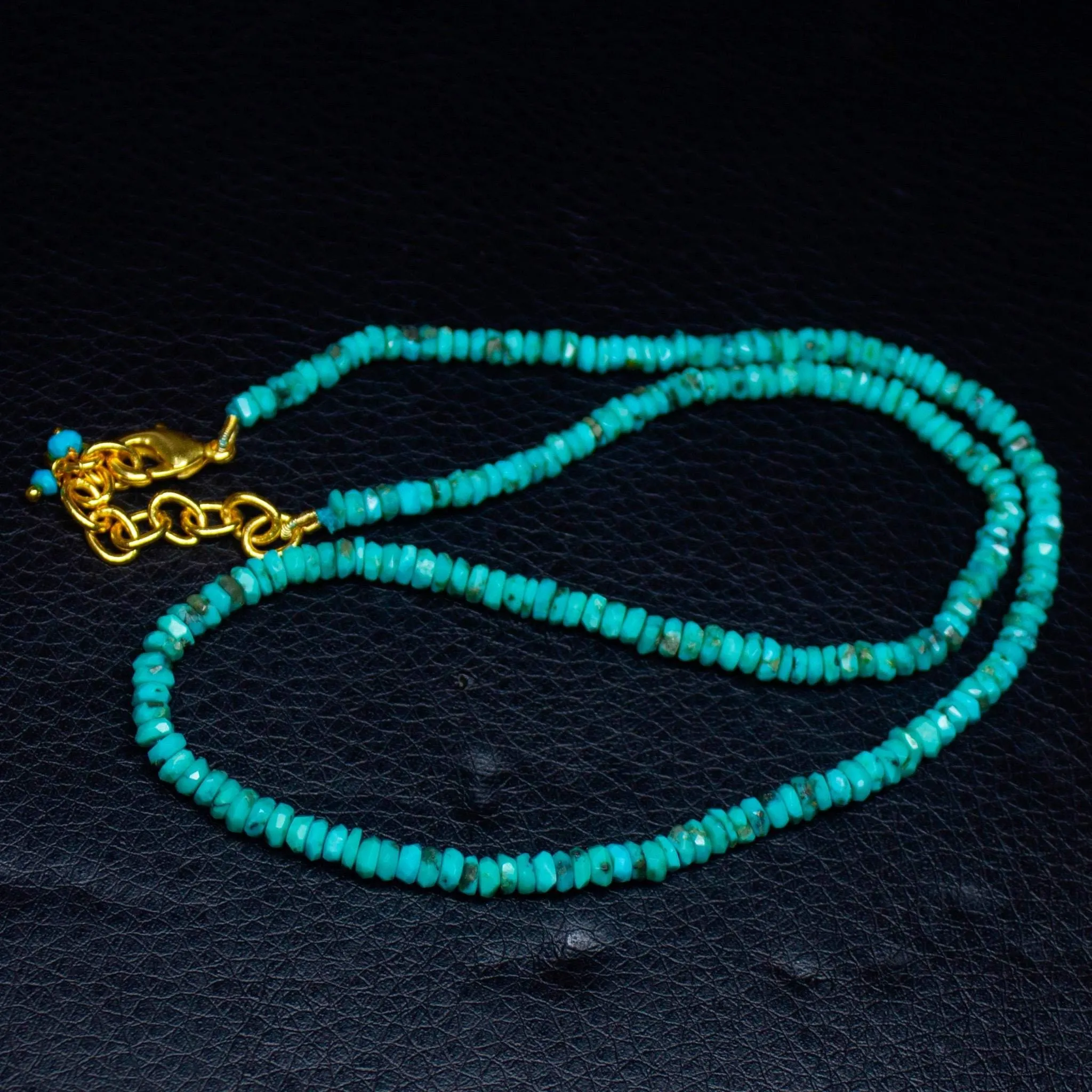 Arizona Turquoise Heishi Wheel gold vermeil Gemstone Beads Necklace 3.5mm 4mm 17"