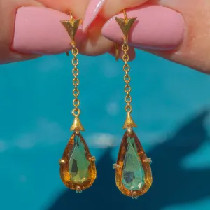 Art Deco 14ct Gold Citrine Pear Drop Earrings, 2.05ct