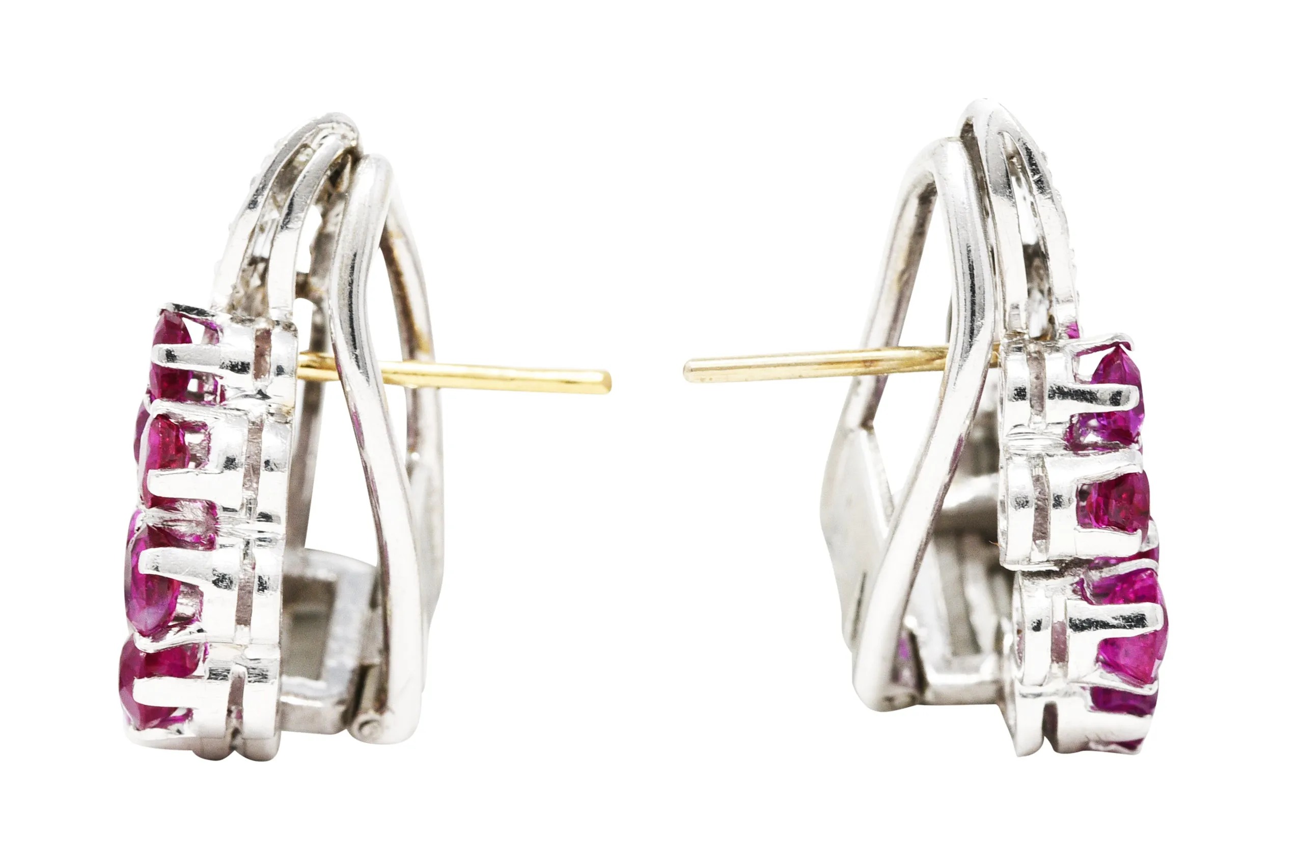 Art Deco 1.70 CTW Diamond Ruby Platinum Ribbon Cluster Earrings