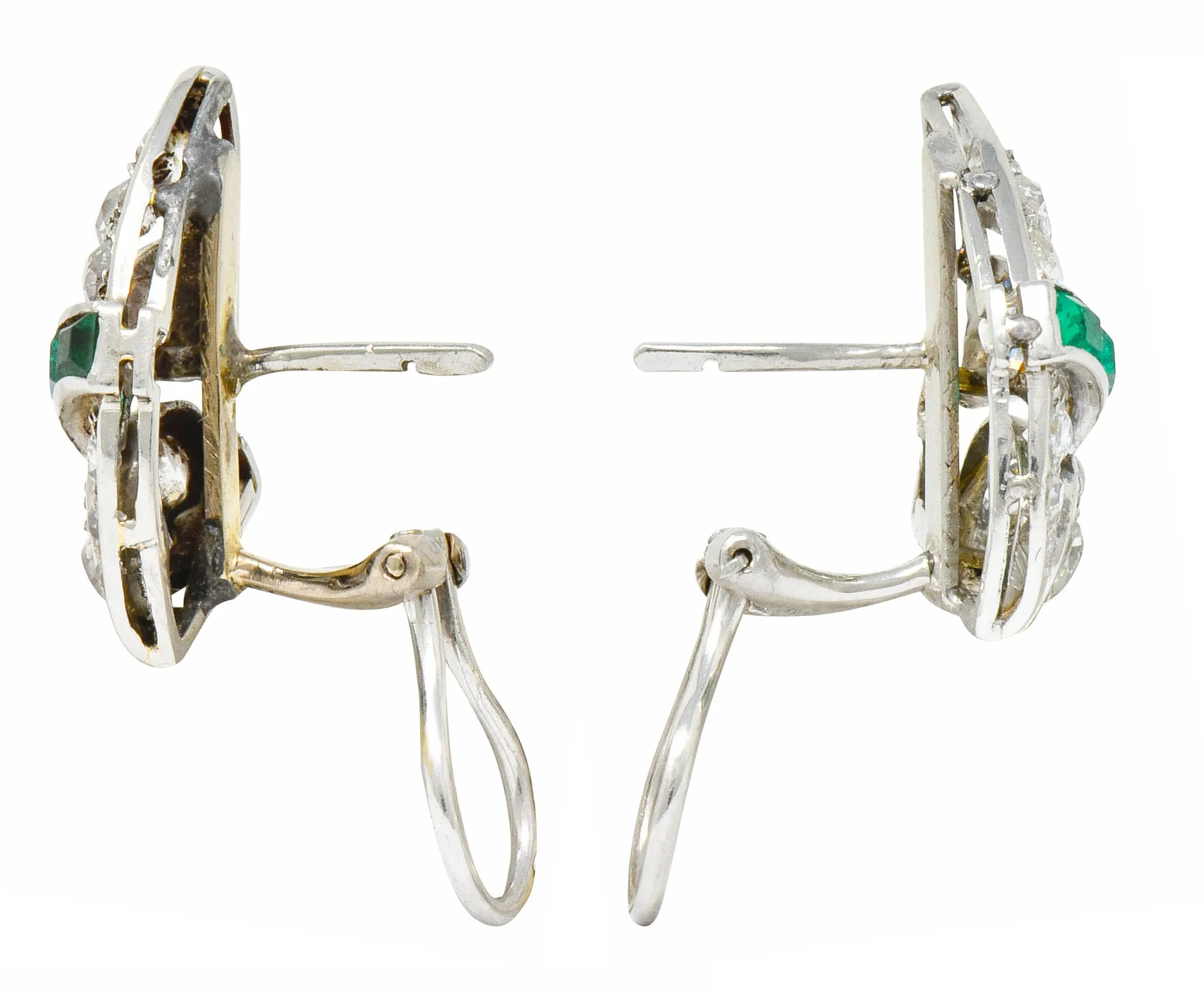 Art Deco 3.50 CTW Diamond Emerald Platinum Fanned Earrings