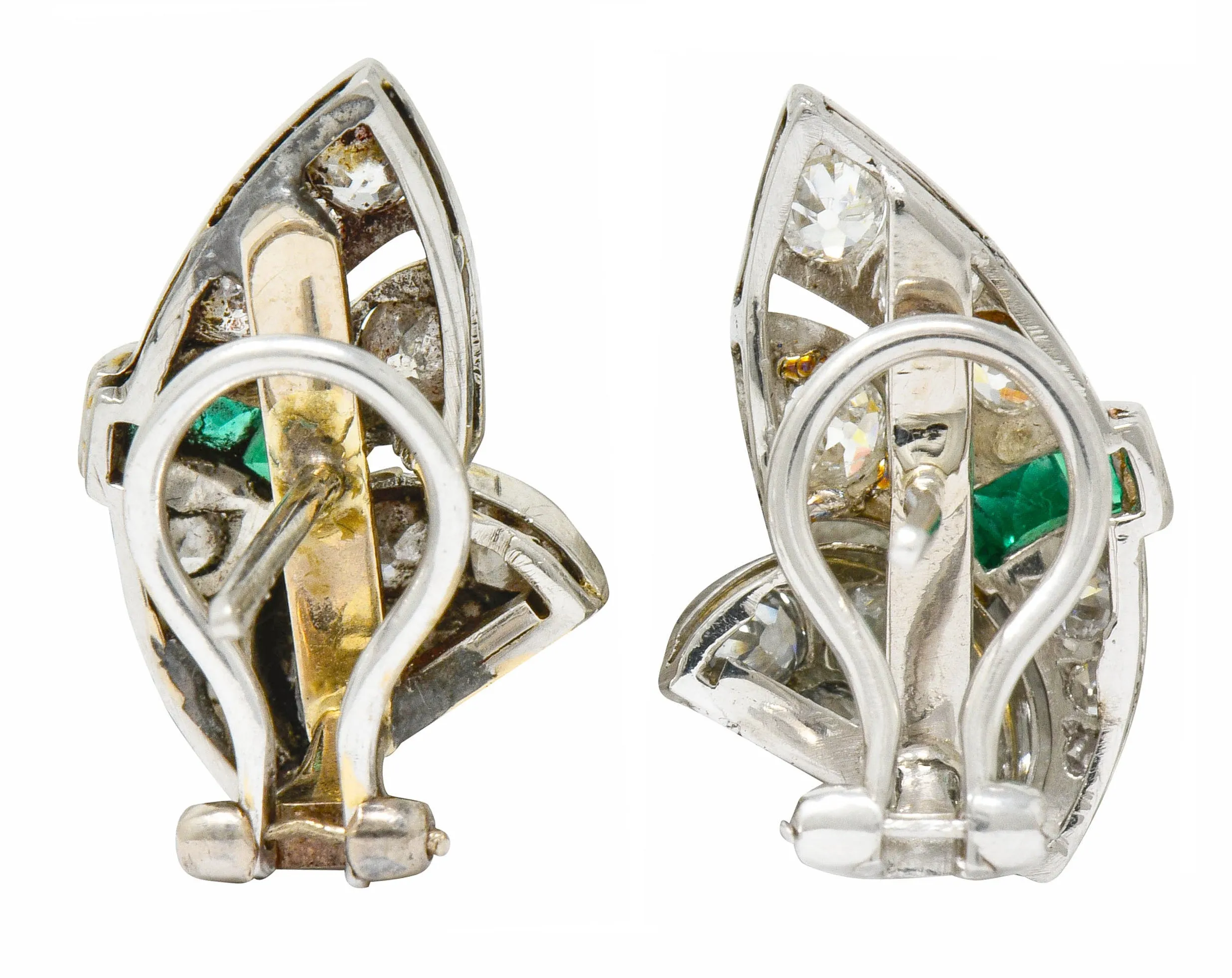 Art Deco 3.50 CTW Diamond Emerald Platinum Fanned Earrings