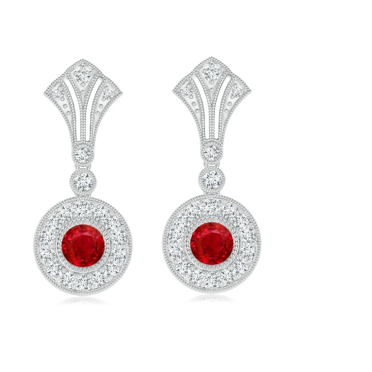 Art Deco 4 MM Round Red Cz 25 Sterling Silver Wedding Earring