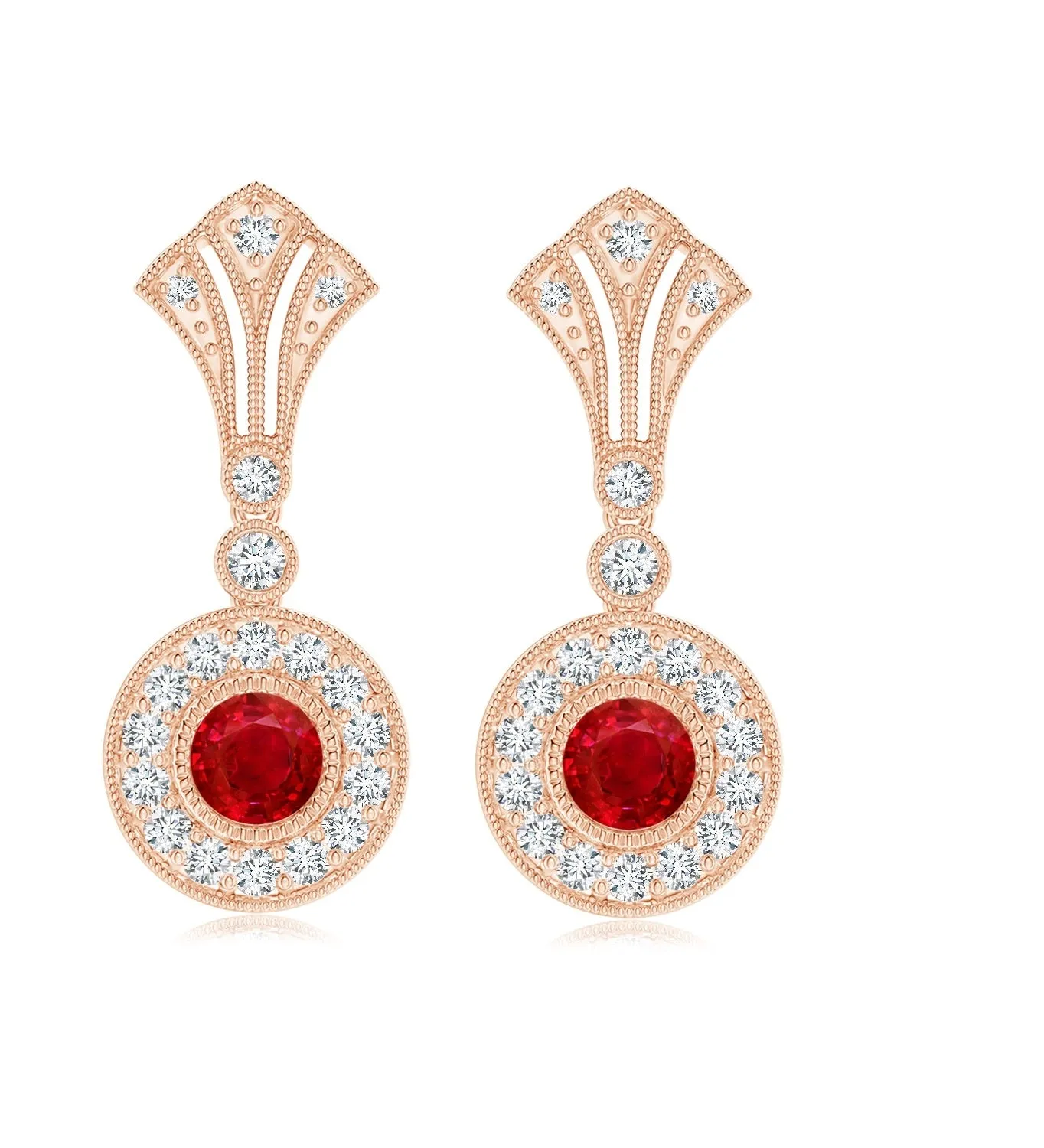 Art Deco 4 MM Round Red Cz 25 Sterling Silver Wedding Earring