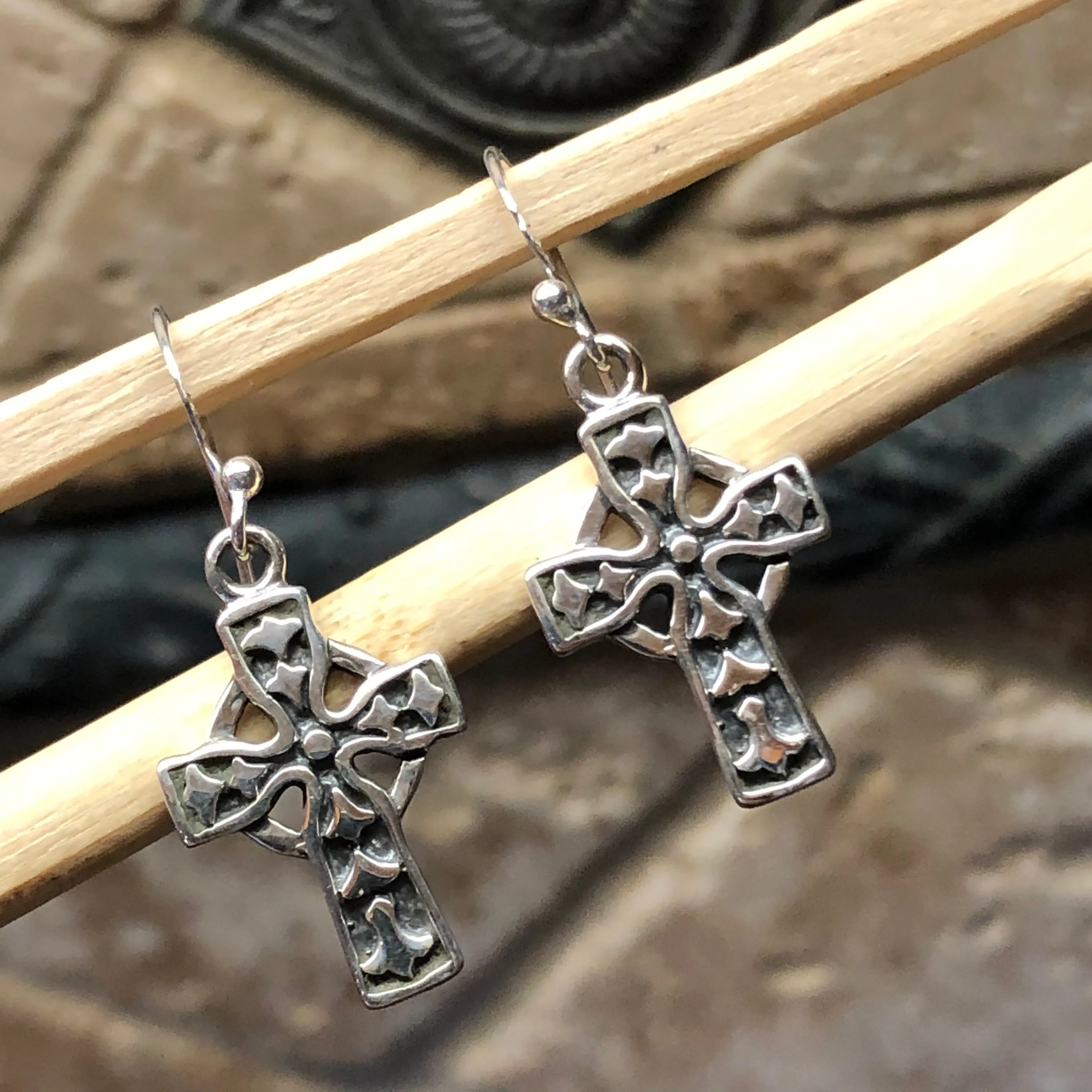 Art Deco 925 Solid Sterling Silver Cross Earrings 25mm