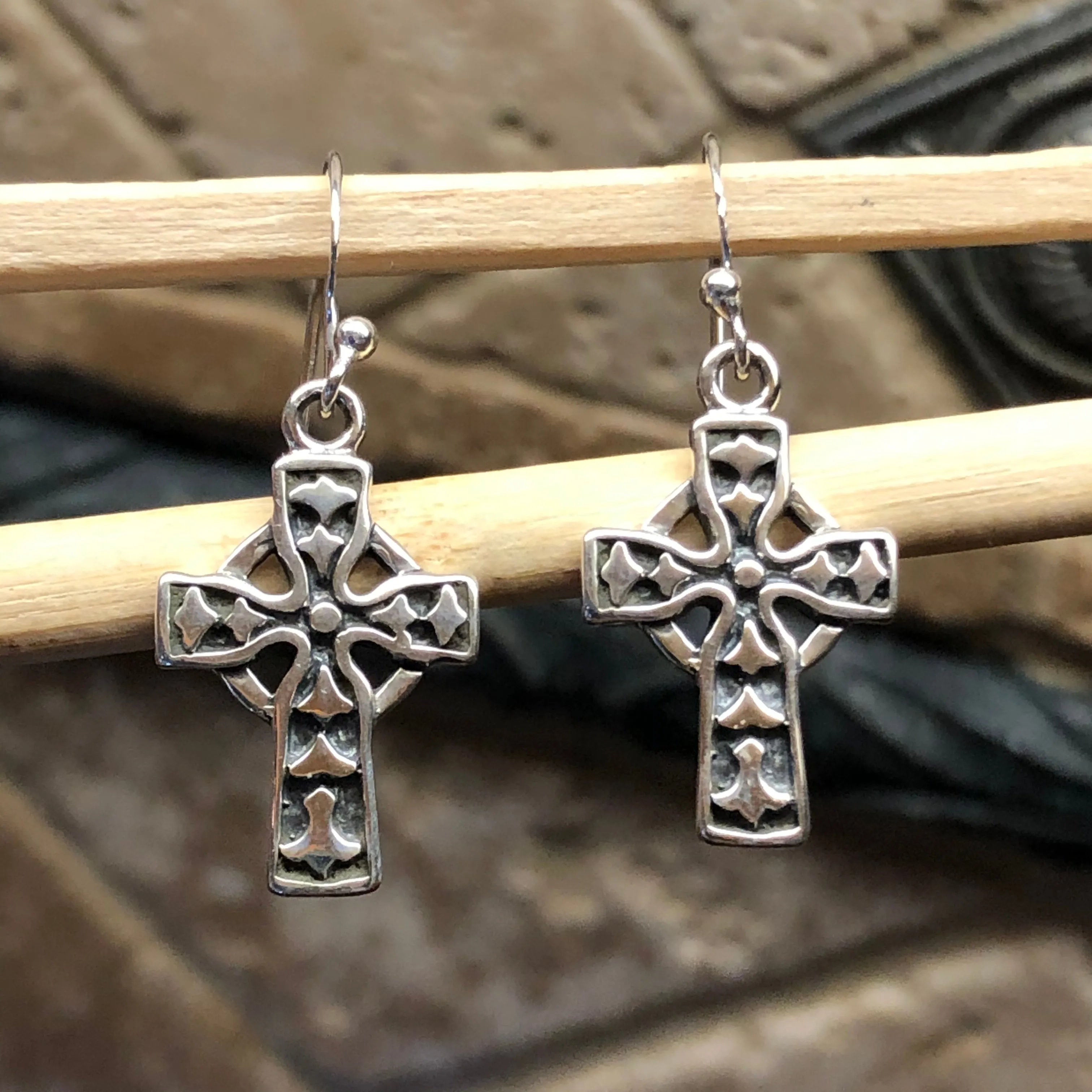 Art Deco 925 Solid Sterling Silver Cross Earrings 25mm