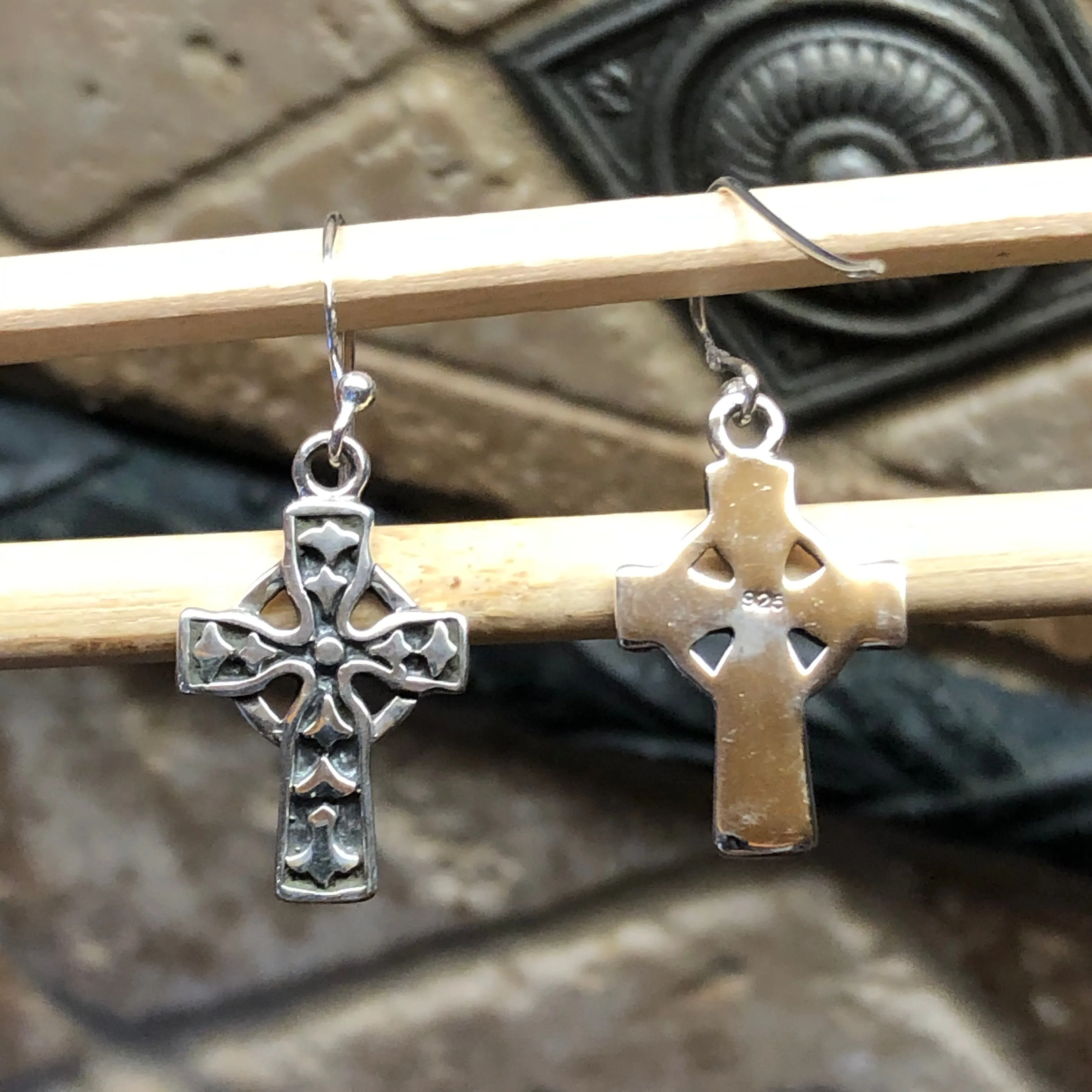 Art Deco 925 Solid Sterling Silver Cross Earrings 25mm