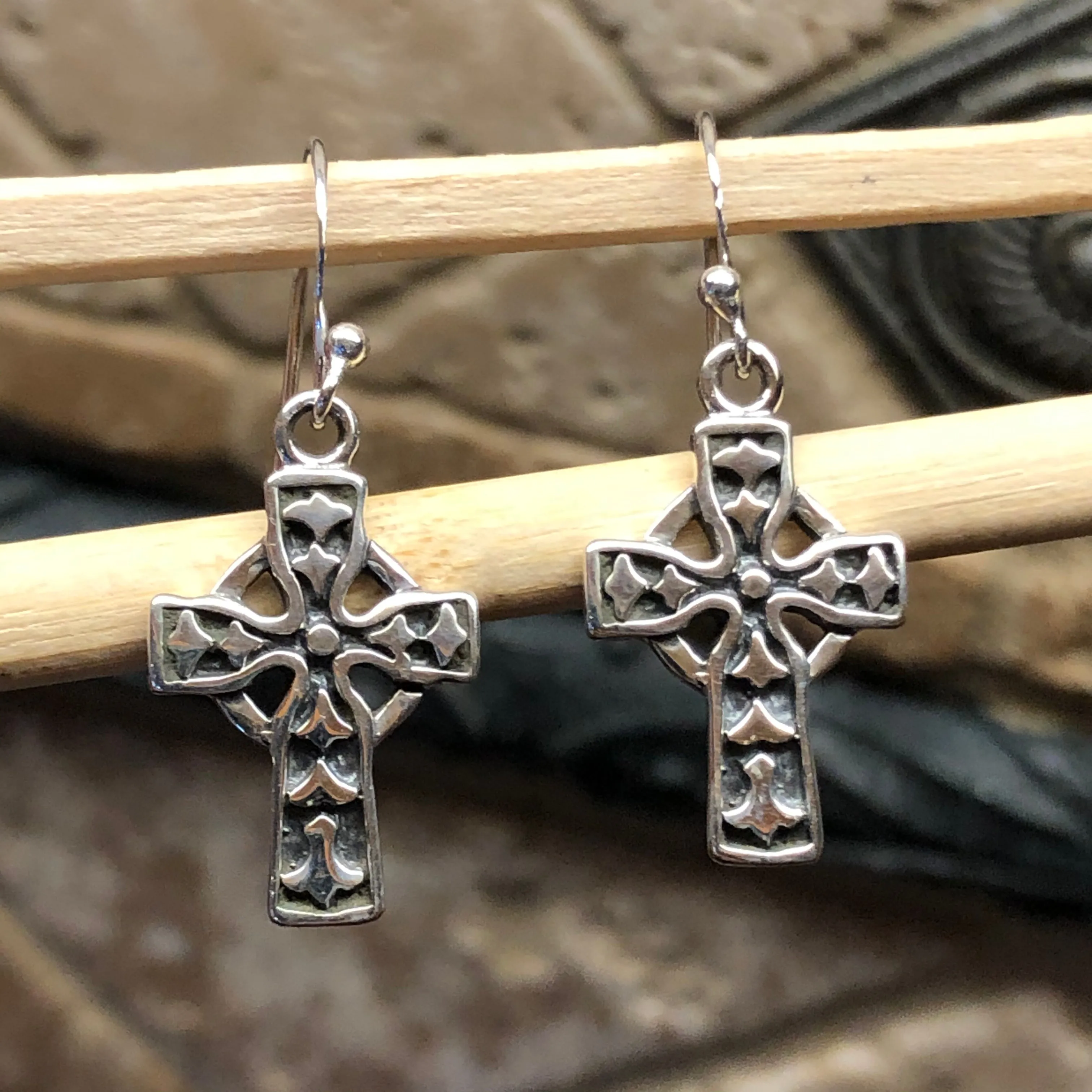Art Deco 925 Solid Sterling Silver Cross Earrings 25mm