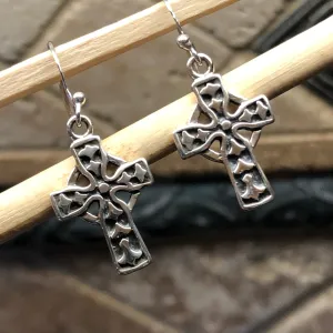 Art Deco 925 Solid Sterling Silver Cross Earrings 25mm