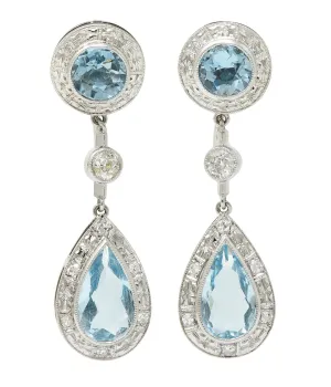 Art Deco Aquamarine Diamond Platinum Drop Screwback Earrings