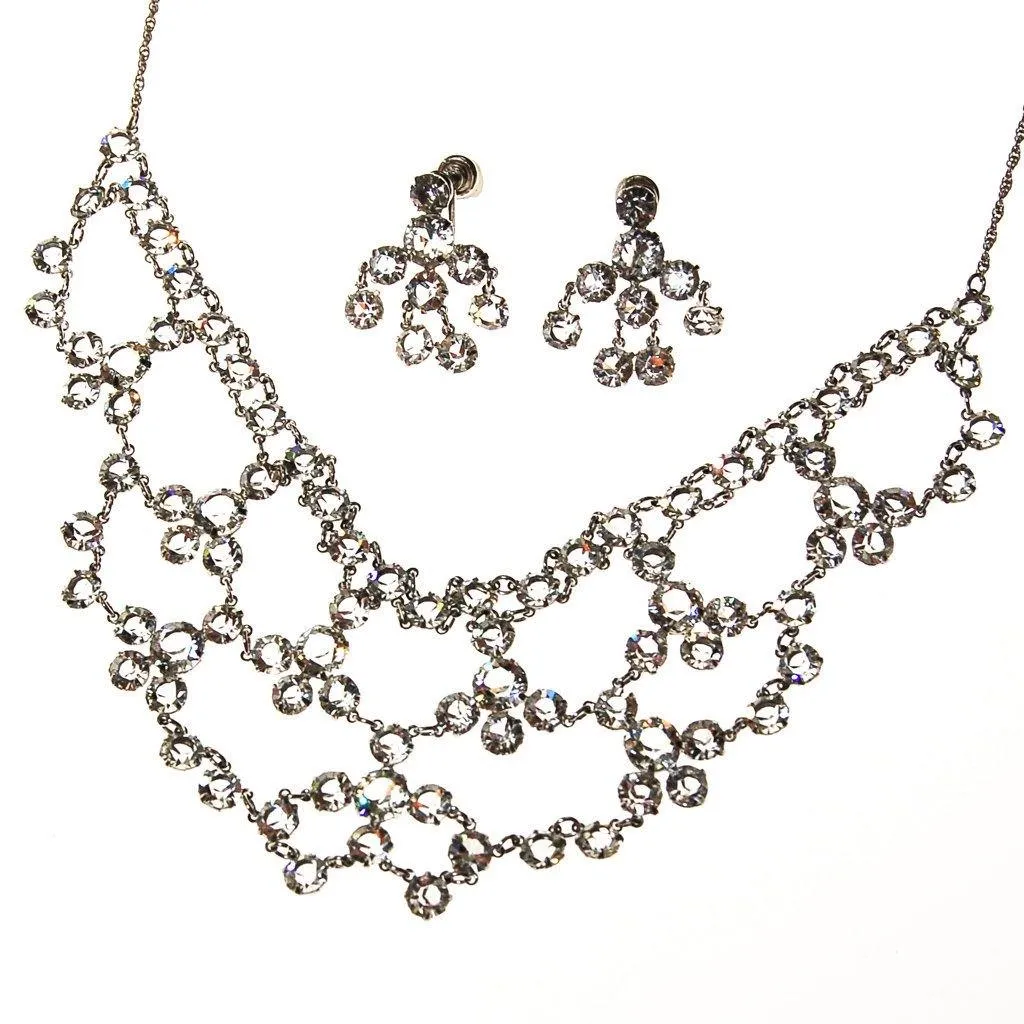 Art Deco Bezel Set Crystal Necklace & Earring Set