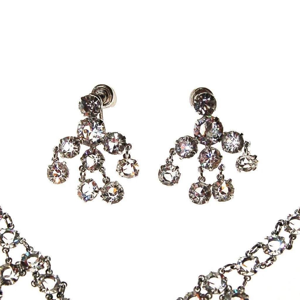 Art Deco Bezel Set Crystal Necklace & Earring Set