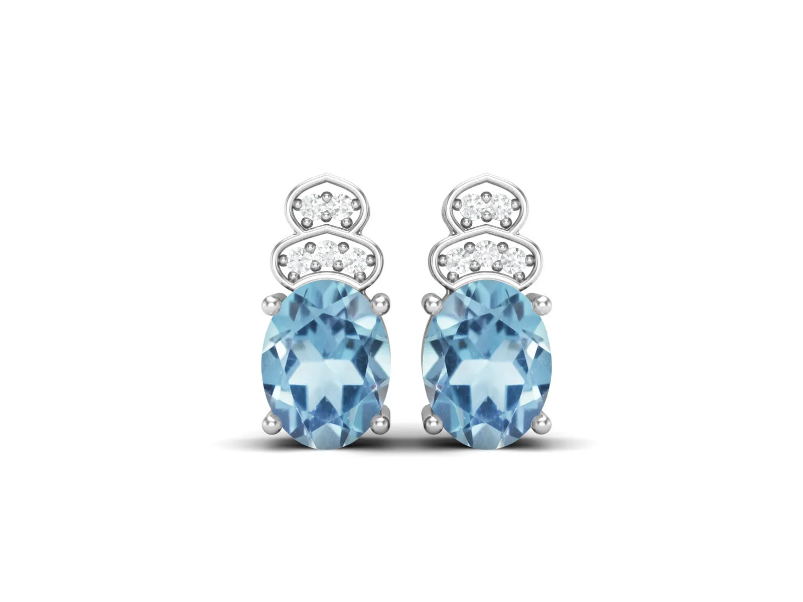 Art Deco Blue Topaz Studs Earrings For Women 925 Sterling Silver Earrings