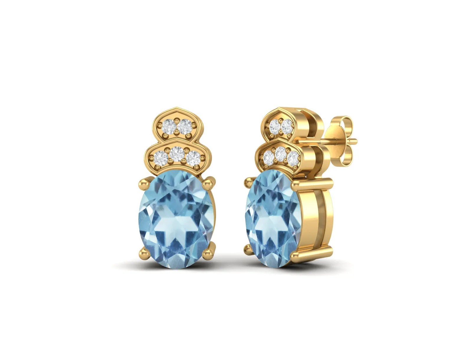 Art Deco Blue Topaz Studs Earrings For Women 925 Sterling Silver Earrings