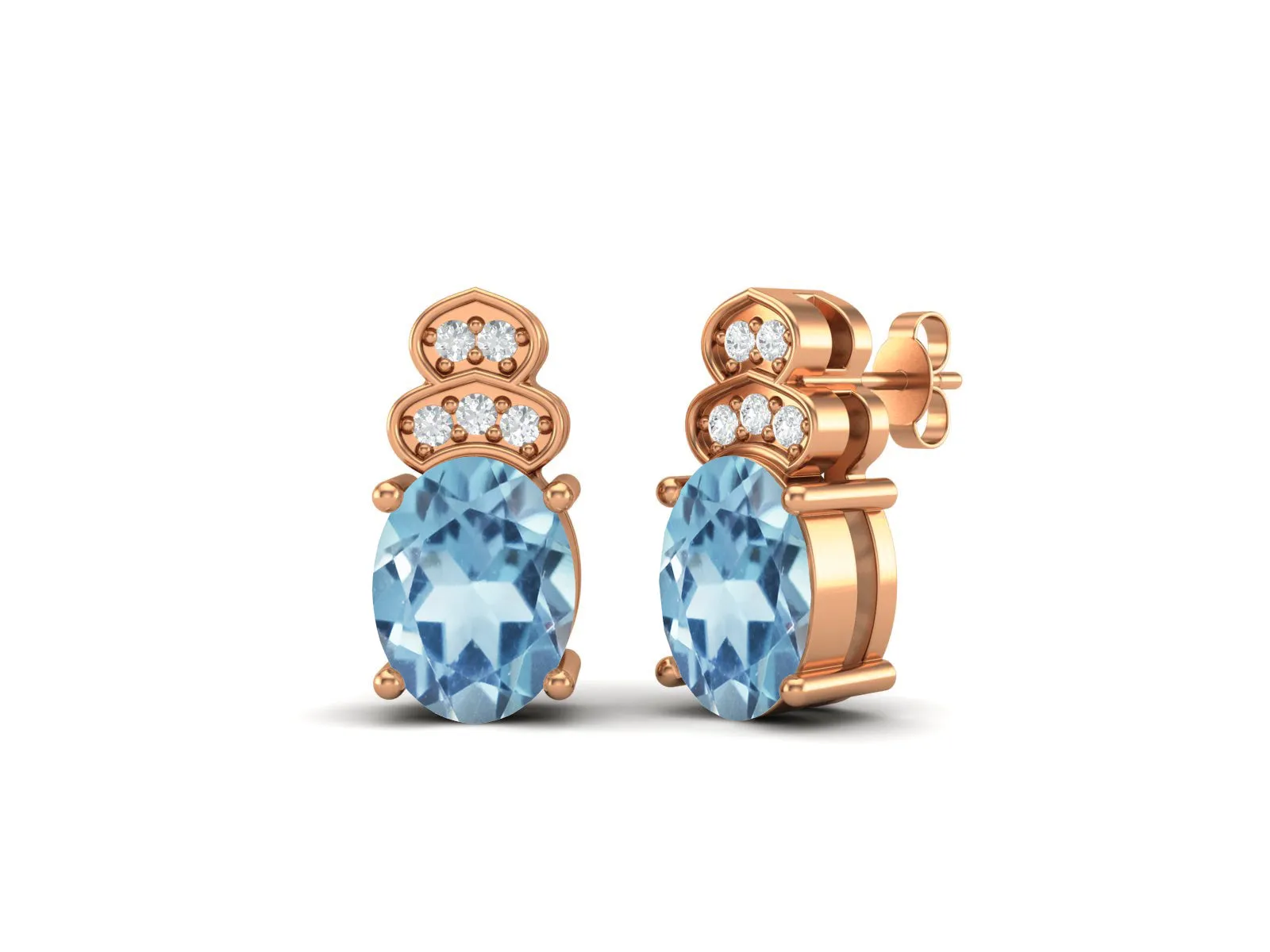 Art Deco Blue Topaz Studs Earrings For Women 925 Sterling Silver Earrings