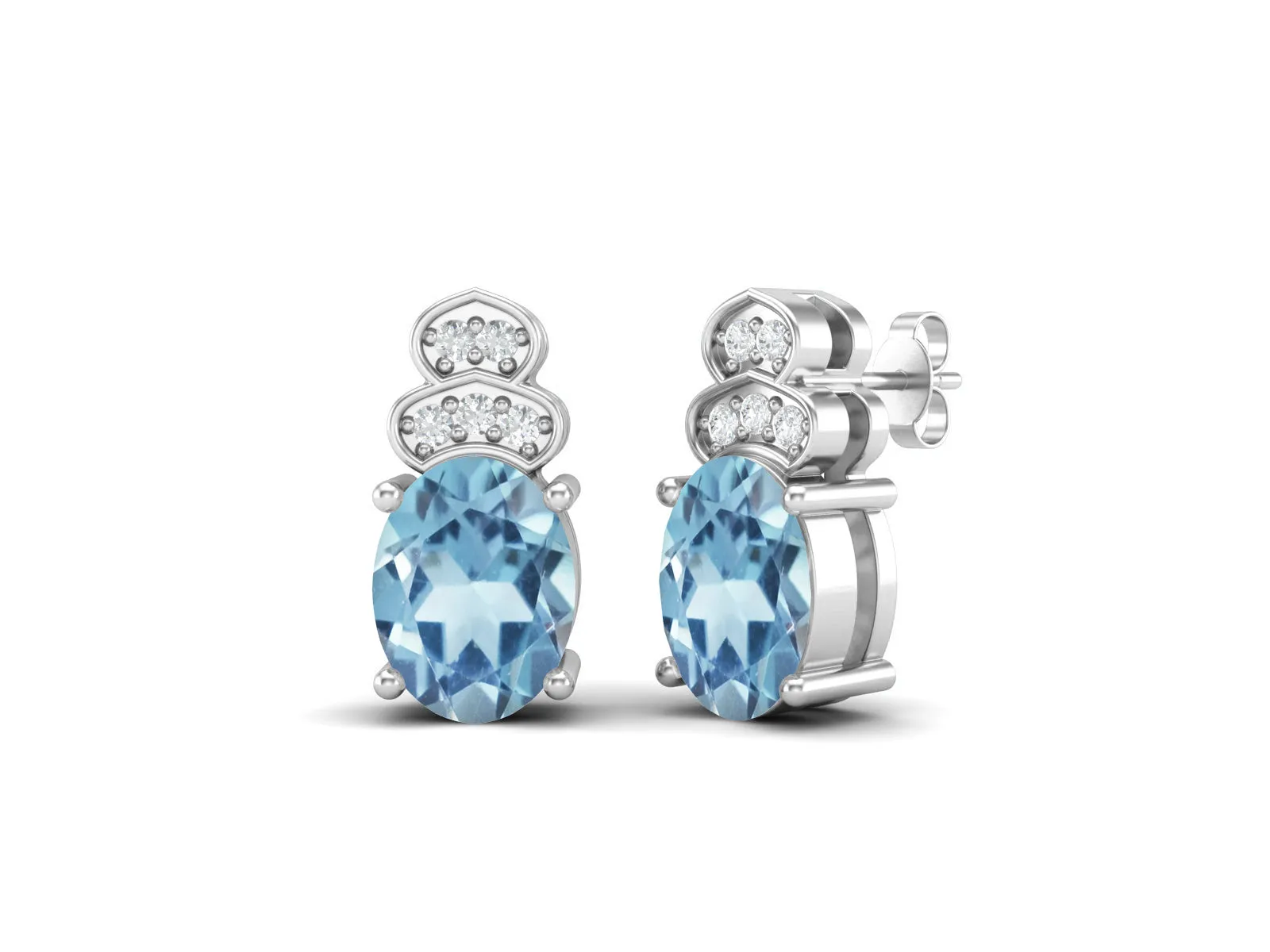 Art Deco Blue Topaz Studs Earrings For Women 925 Sterling Silver Earrings