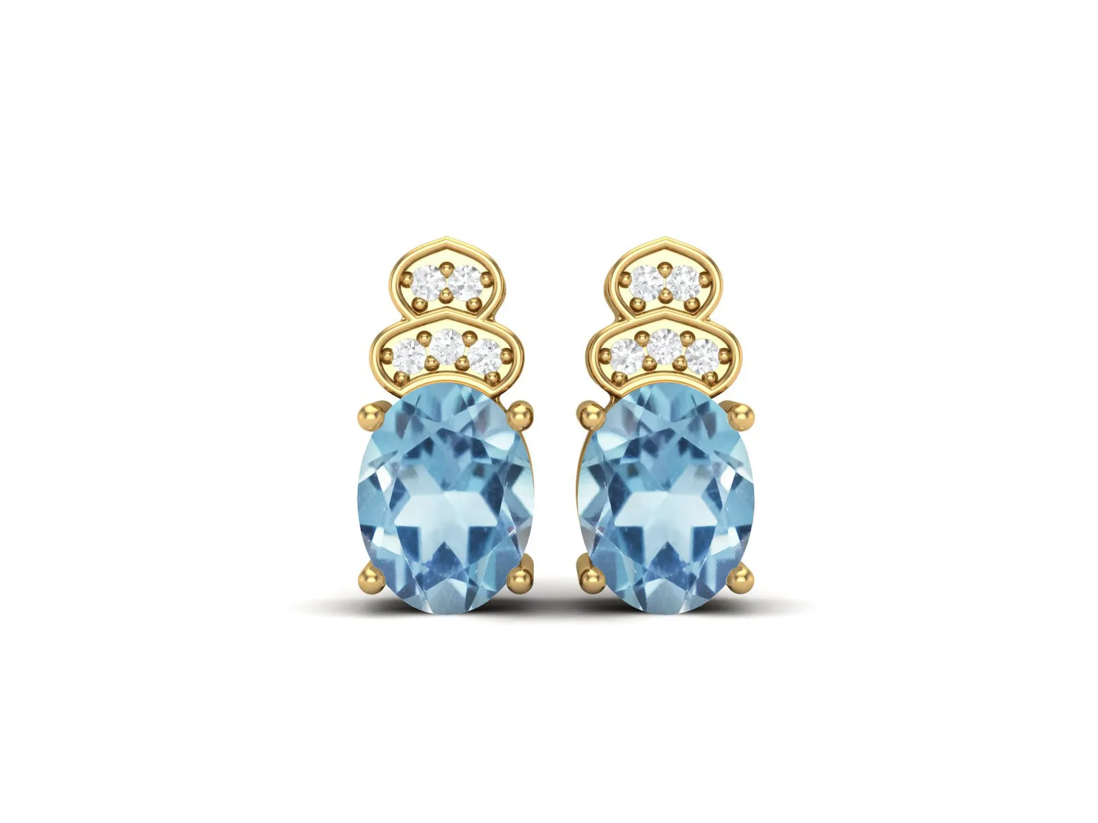 Art Deco Blue Topaz Studs Earrings For Women 925 Sterling Silver Earrings