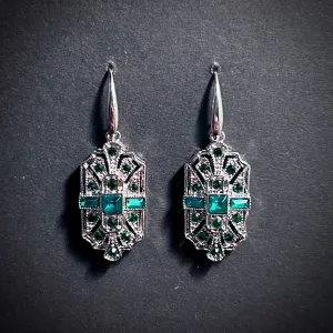 Art Deco Bridal/Bridesmaids Earrings in Silver & Emerald