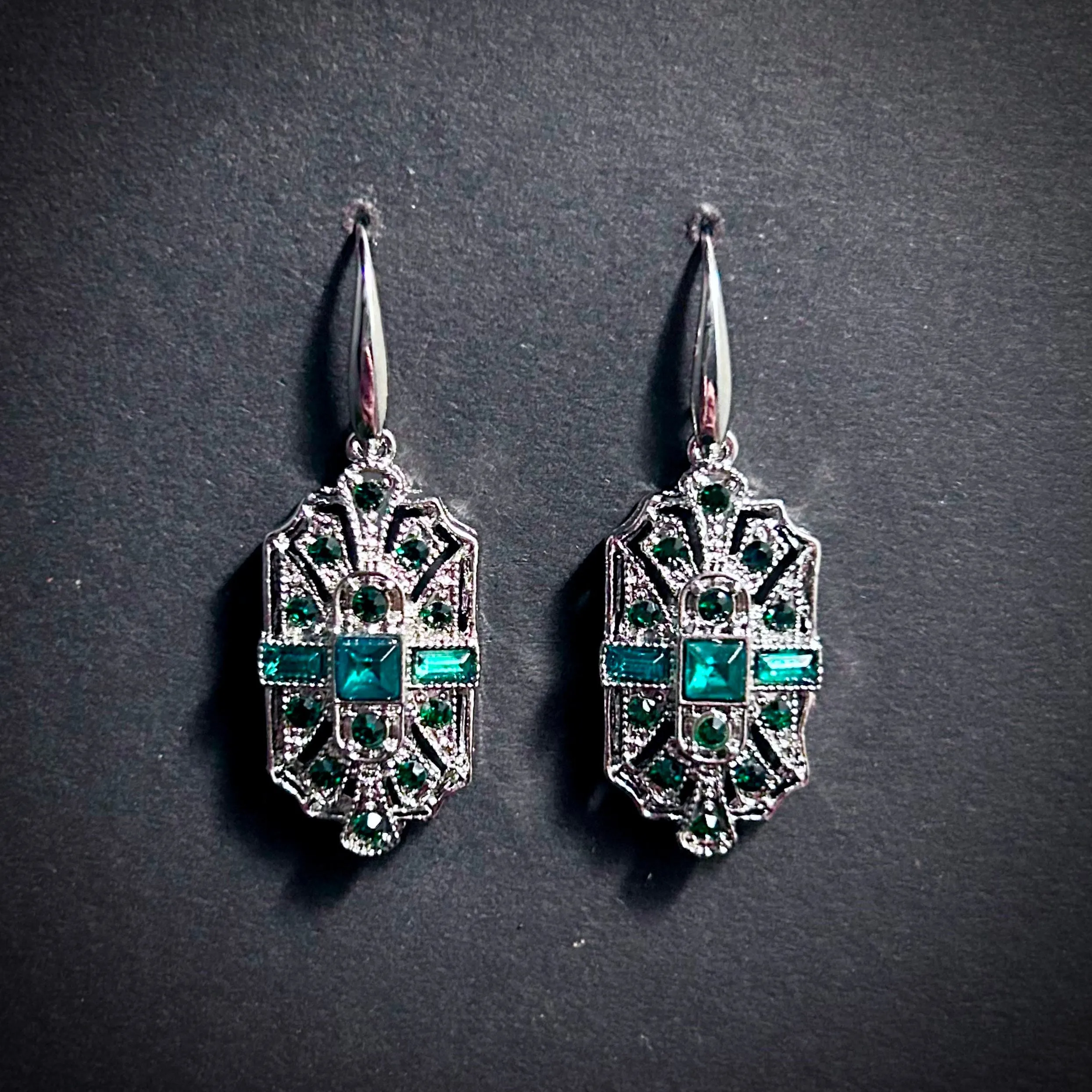 Art Deco Bridal/Bridesmaids Earrings in Silver & Emerald