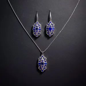 Art Deco Bridal/Bridesmaids Jewerly Set in Silver & Sapphire