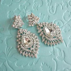 Art Deco Crystal Bridal Earrings, Vintage Style Art Nouveau Rhinestone Drop Wedding Earrings, Victorian Chandelier Earrings