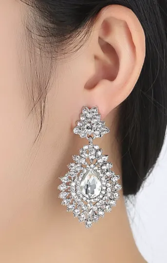 Art Deco Crystal Bridal Earrings, Vintage Style Art Nouveau Rhinestone Drop Wedding Earrings, Victorian Chandelier Earrings