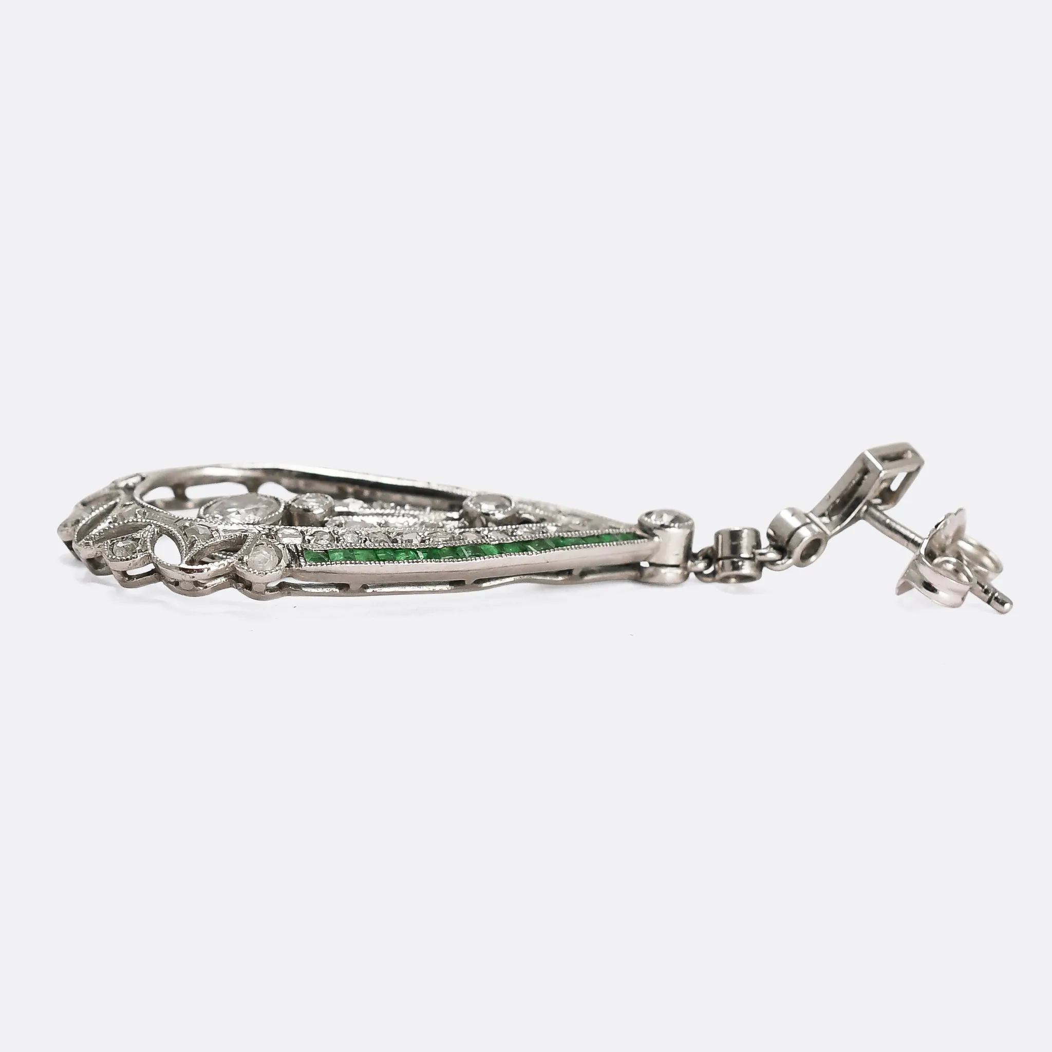 Art Deco Diamond & Emerald Teardrop Earrings