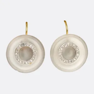 Art Deco Diamond Halo Rock Crystal Earrings