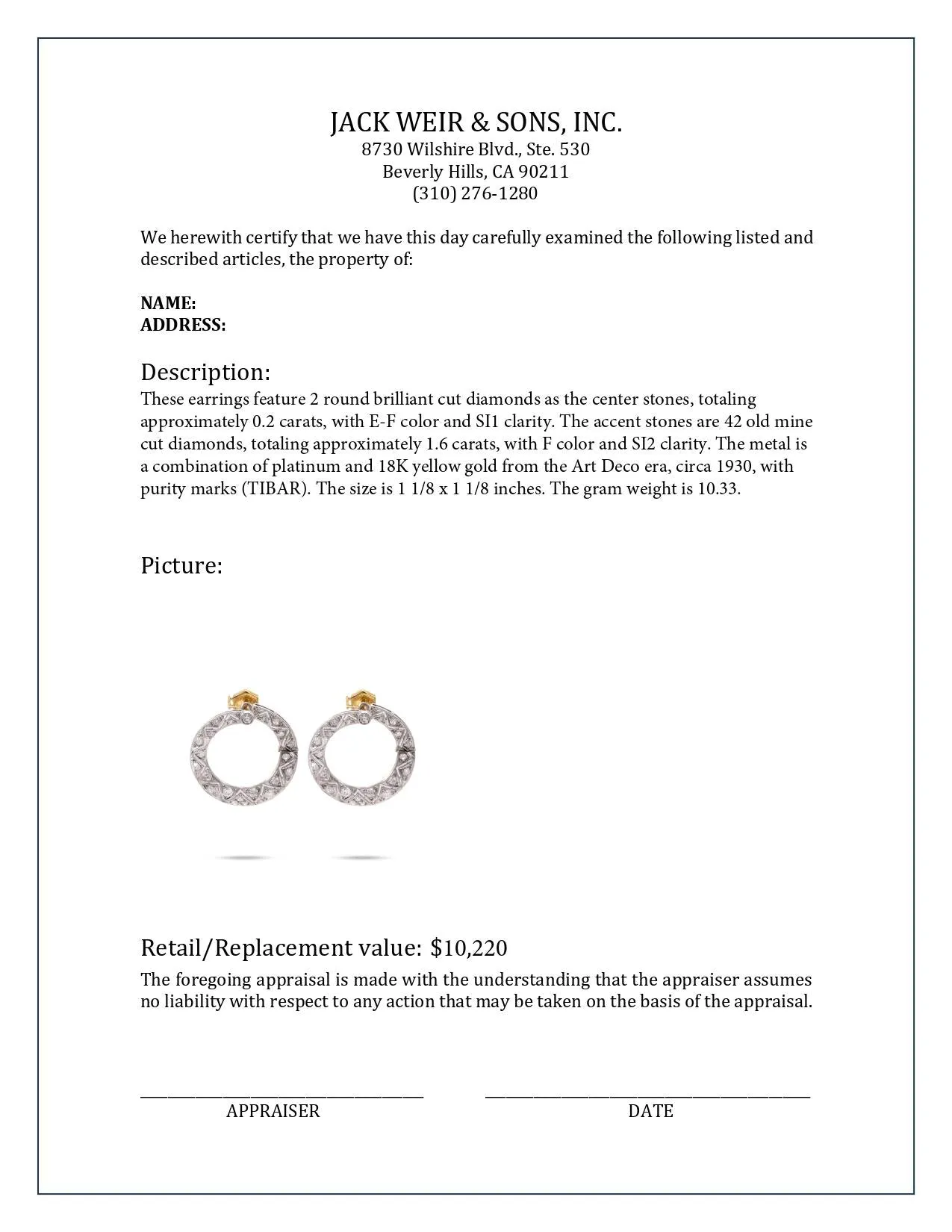 Art Deco Diamond Platinum and 18K Yellow Gold Hoop Earrings