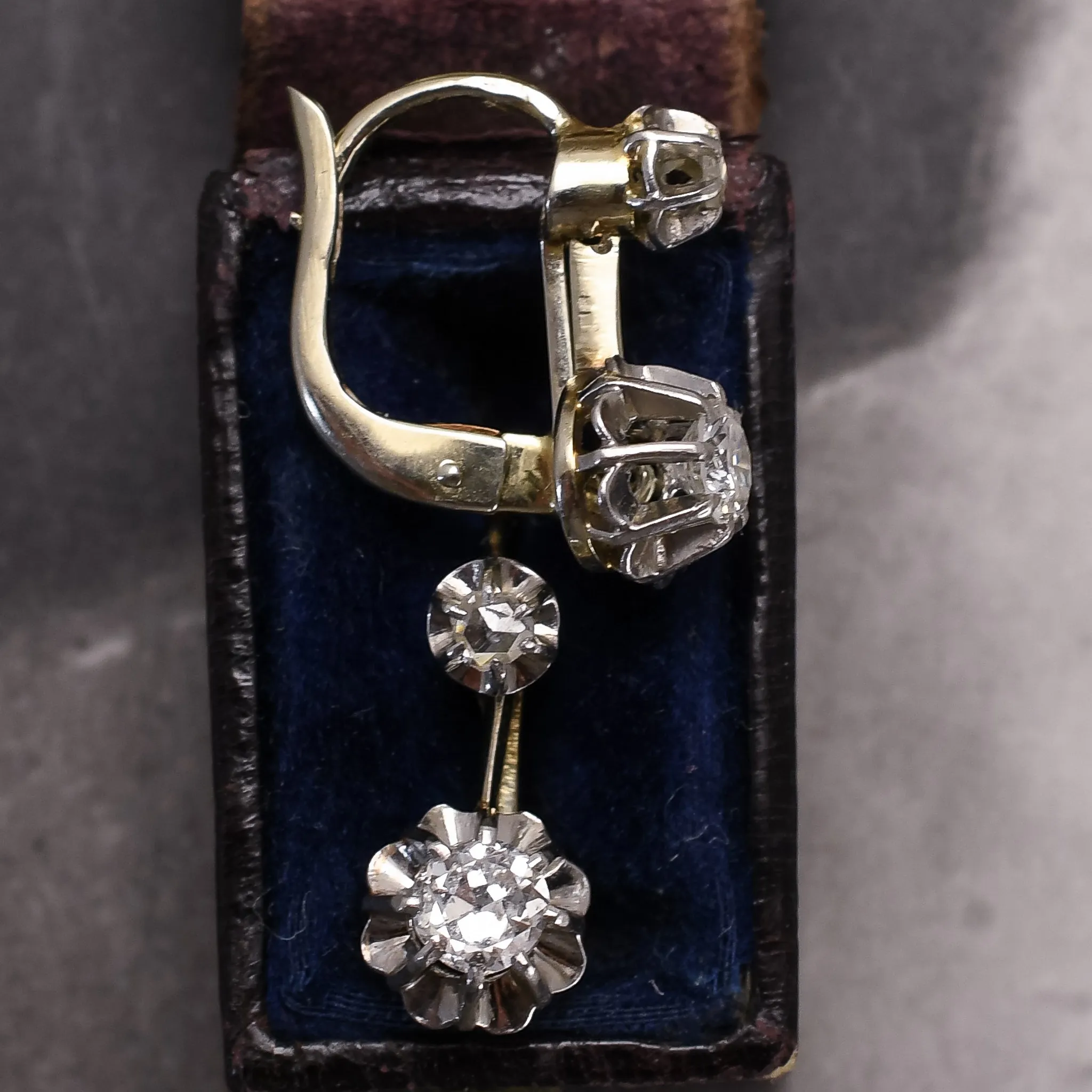 Art Deco Diamond Scalloped Dormeuse Earrings