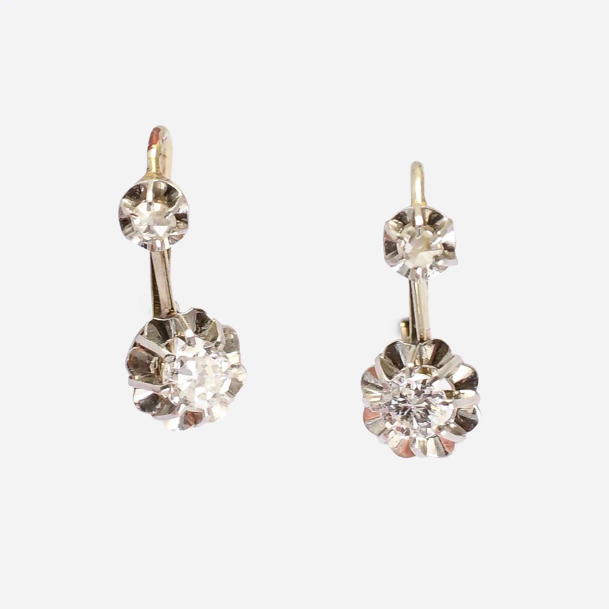 Art Deco Diamond Scalloped Dormeuse Earrings