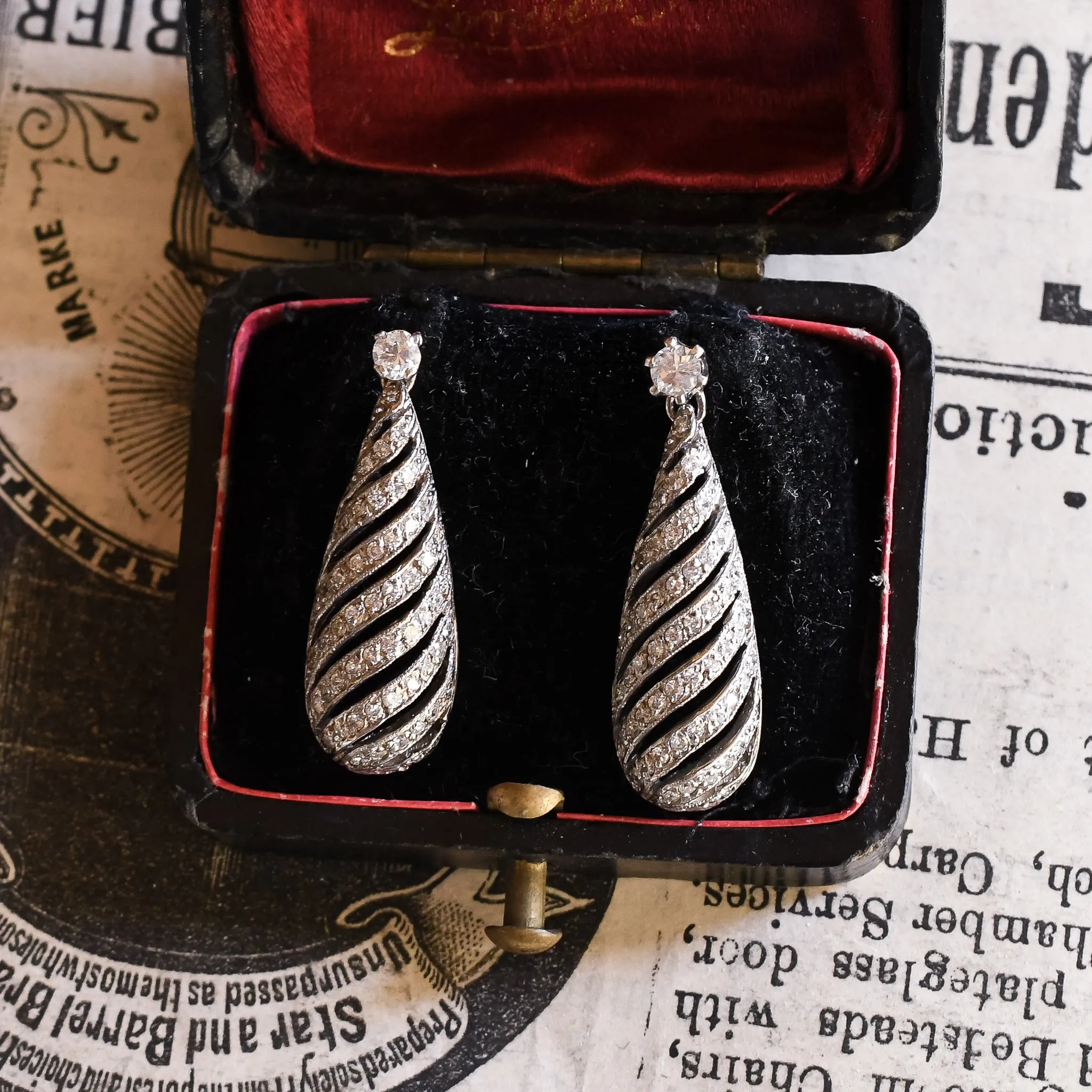 Art Deco Diamond Striped Torpedo Earrings