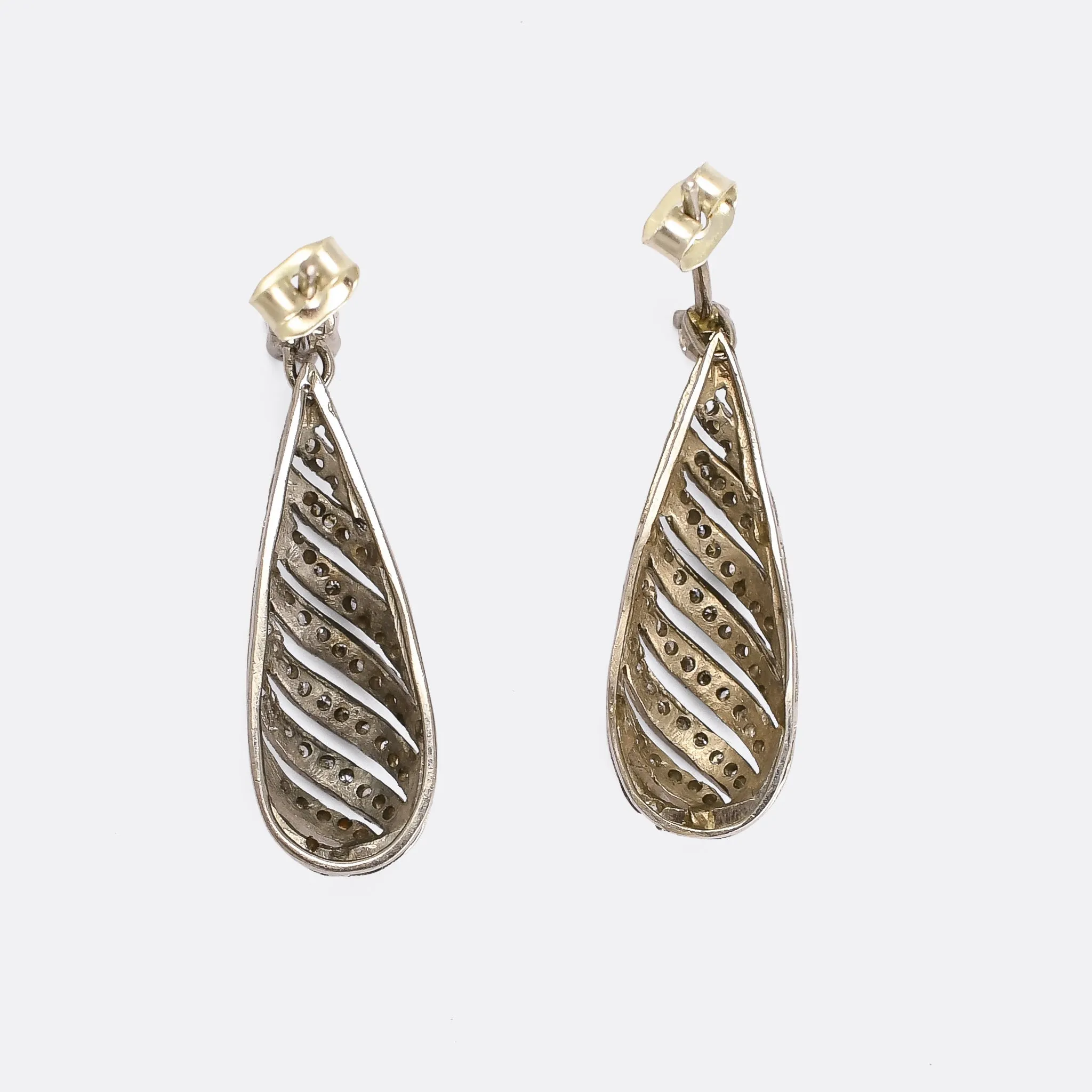 Art Deco Diamond Striped Torpedo Earrings